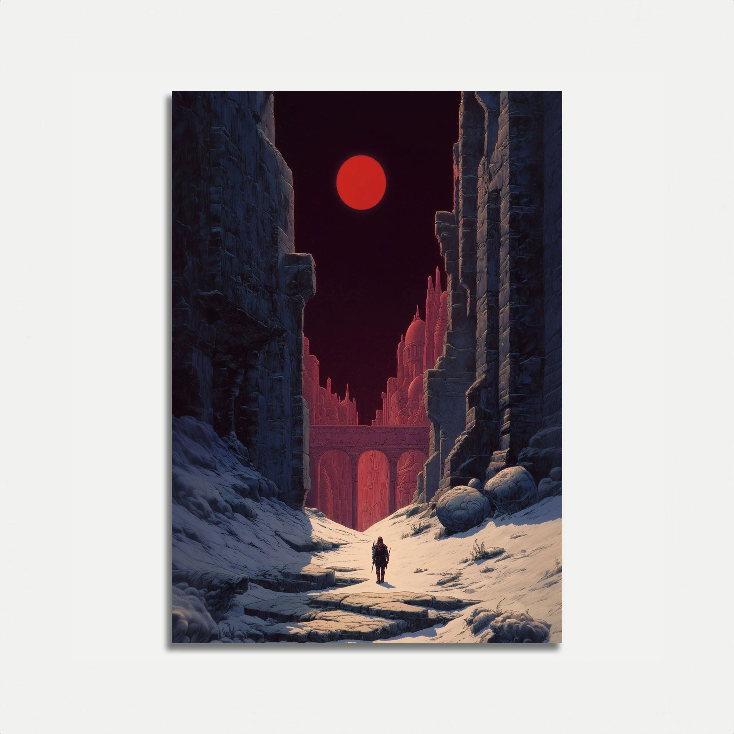 Red Sun Desert Ruins Poster