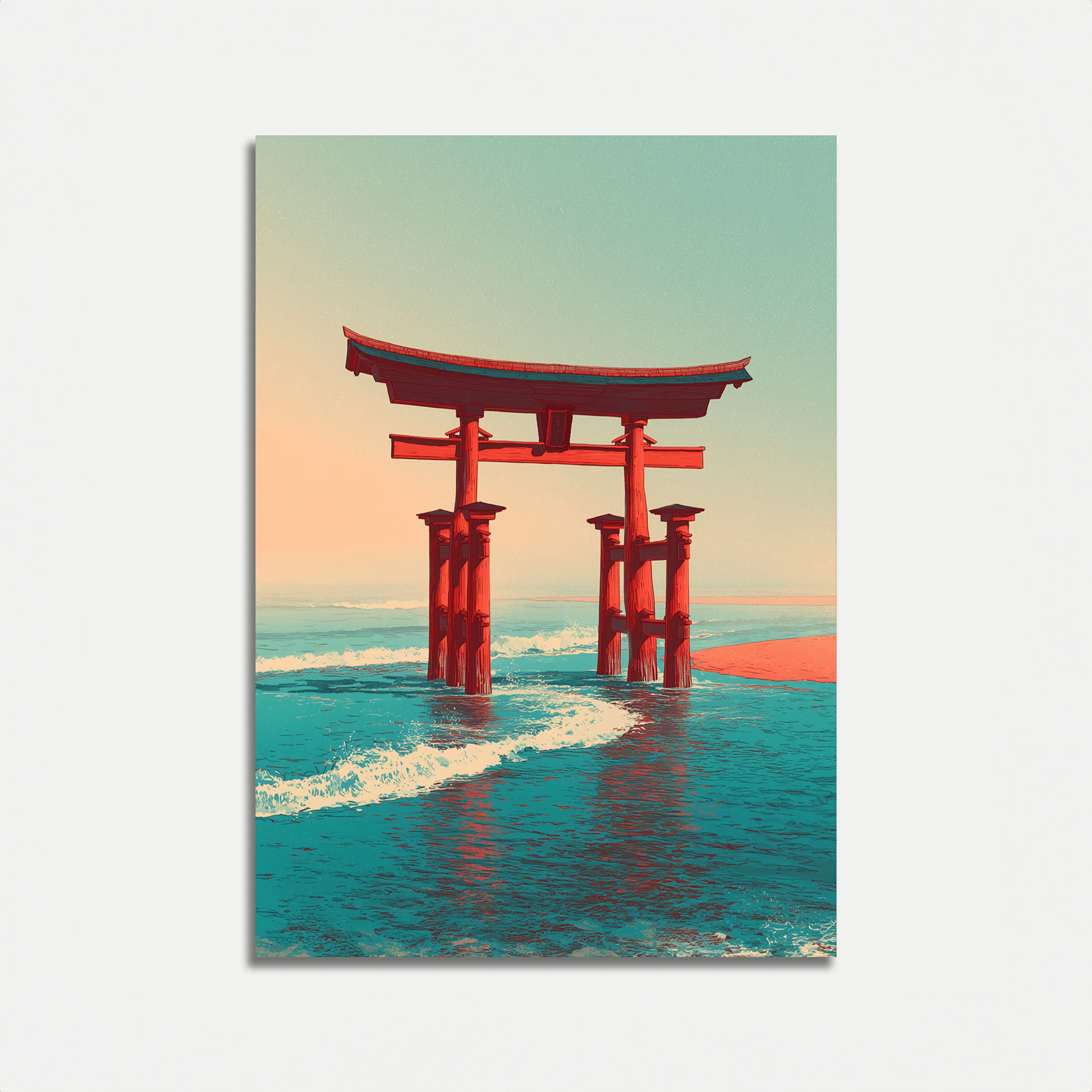 Red Torii Gate Ocean Poster