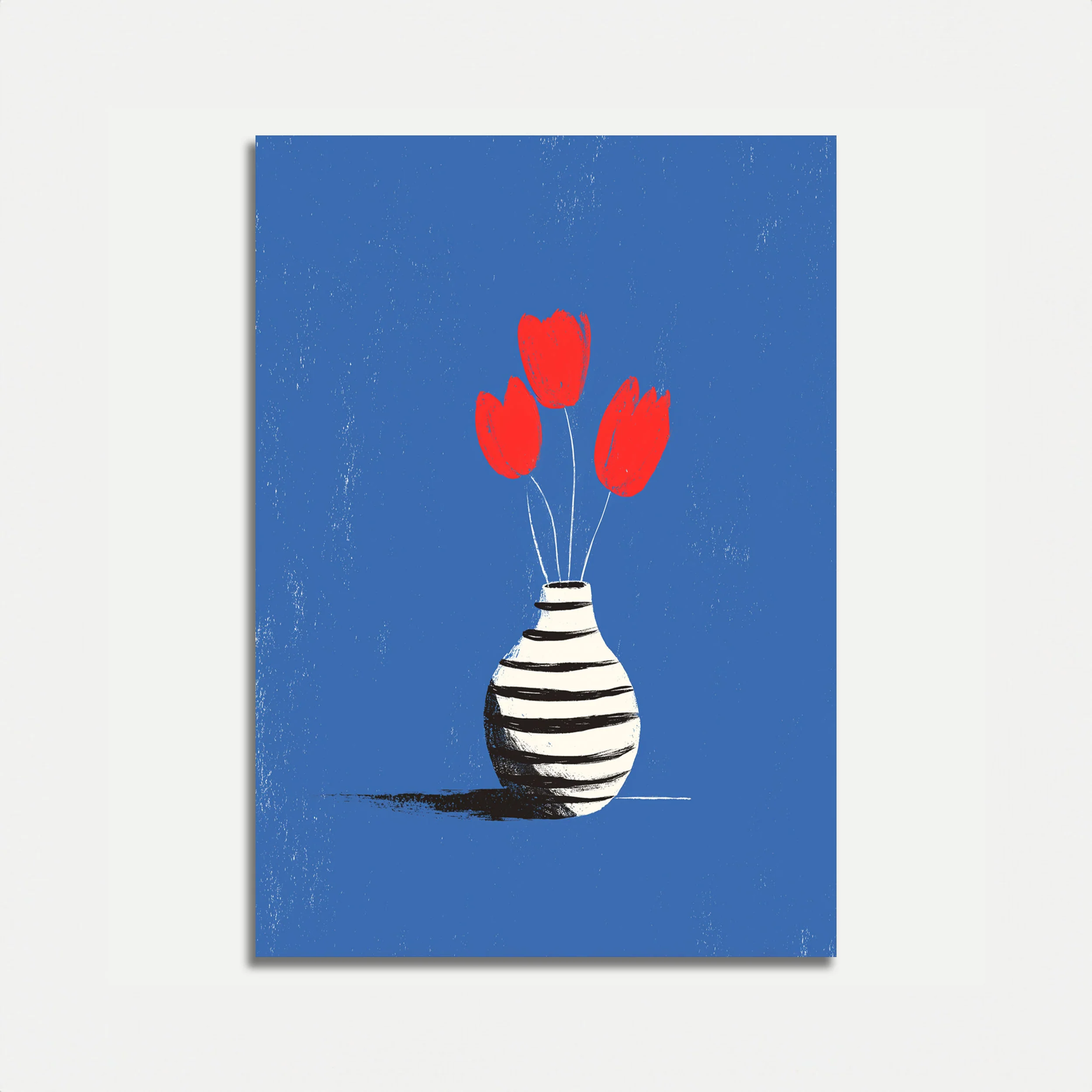 Red Tulips in Striped Vase Poster