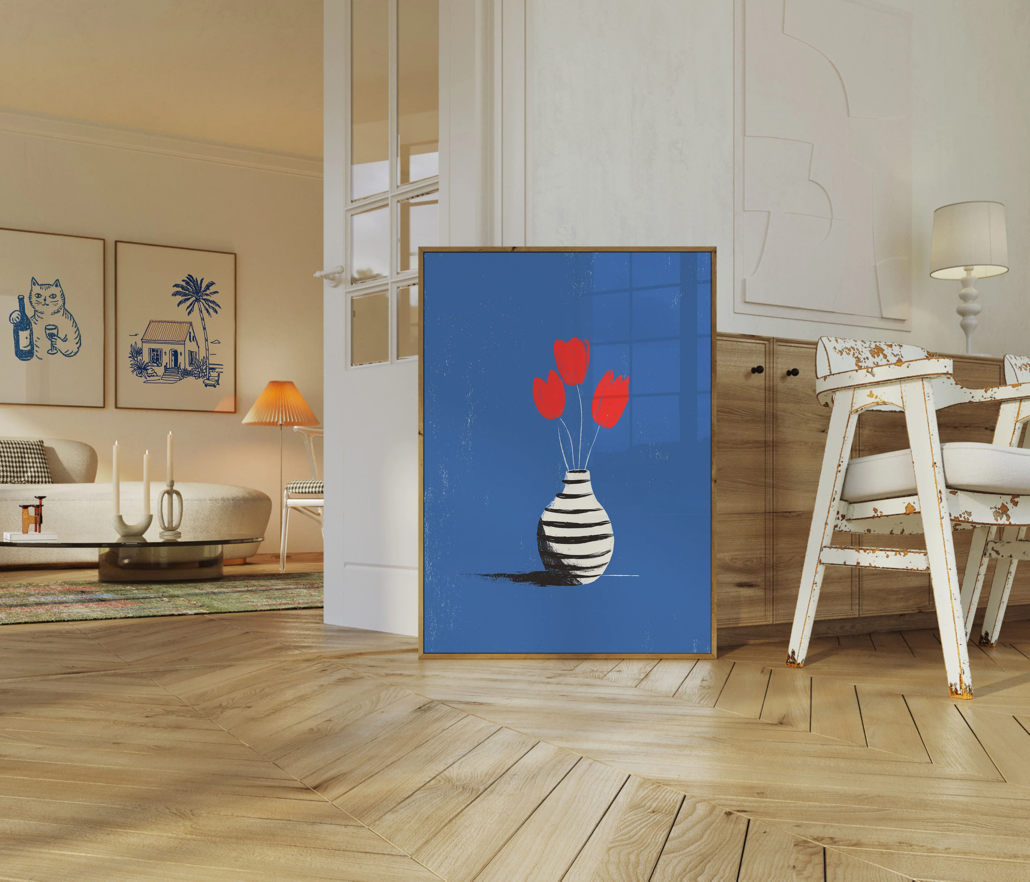 Red Tulips in Striped Vase Poster - Image 5