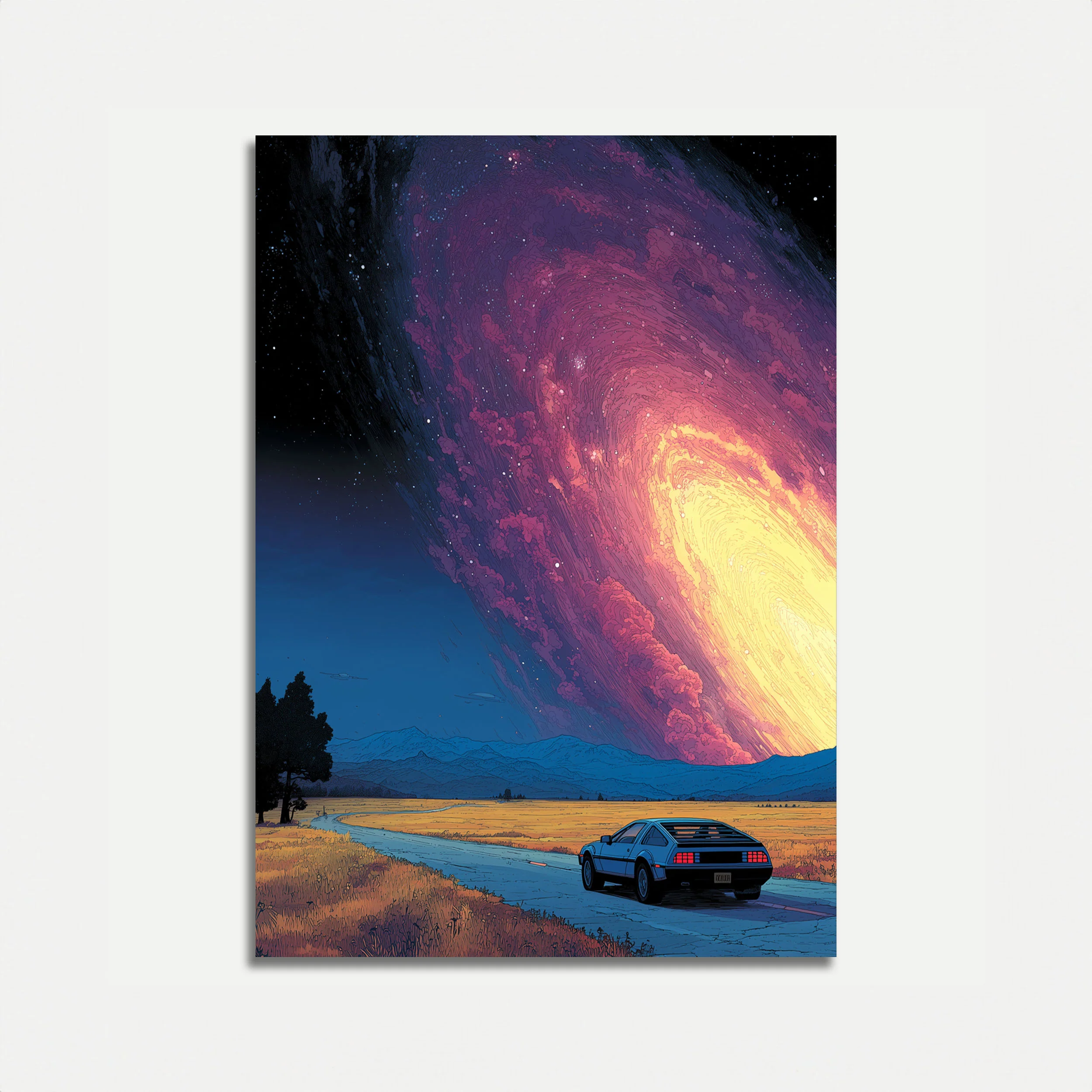Retro Car and Cosmic Sky Poster