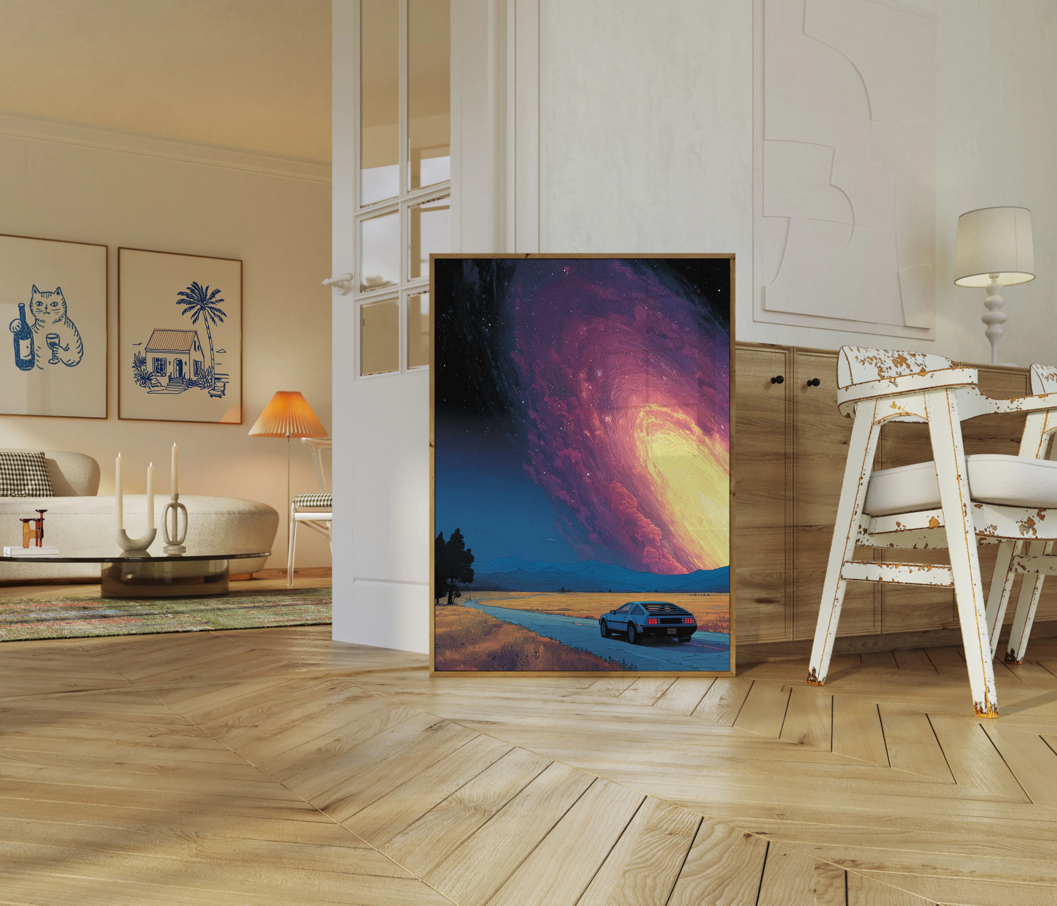 Retro Car and Cosmic Sky Poster - Image 5