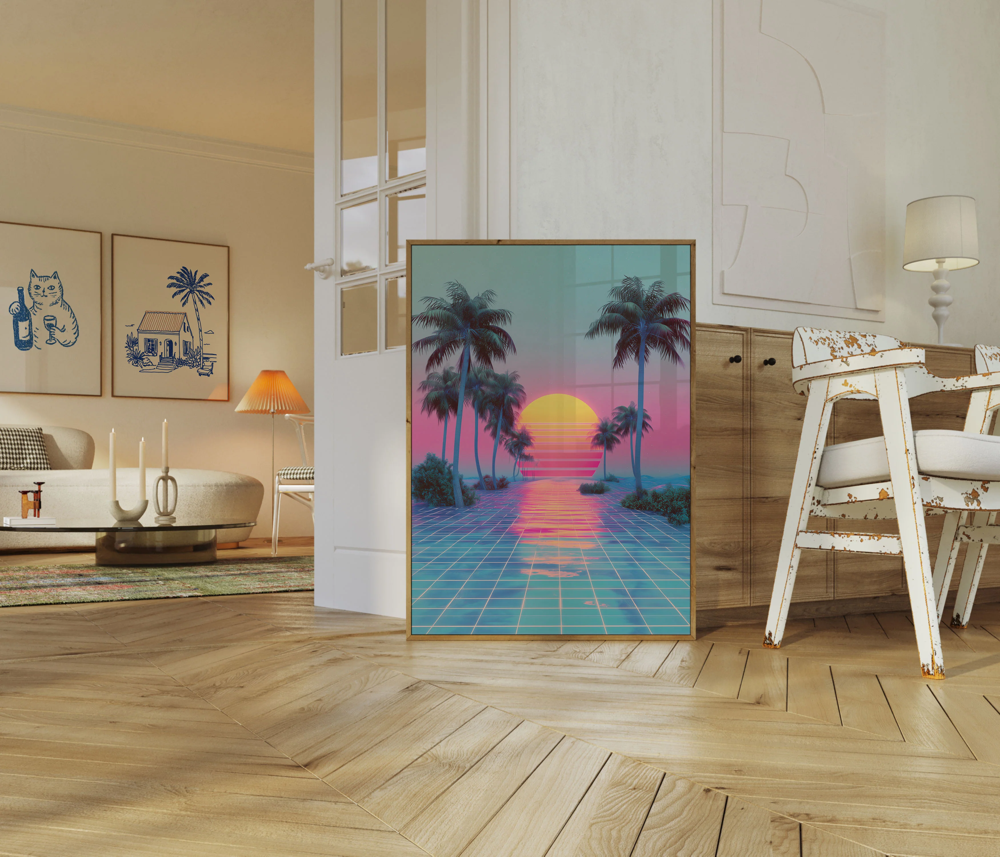 Retro Sunset Palm Landscape Poster - Image 5