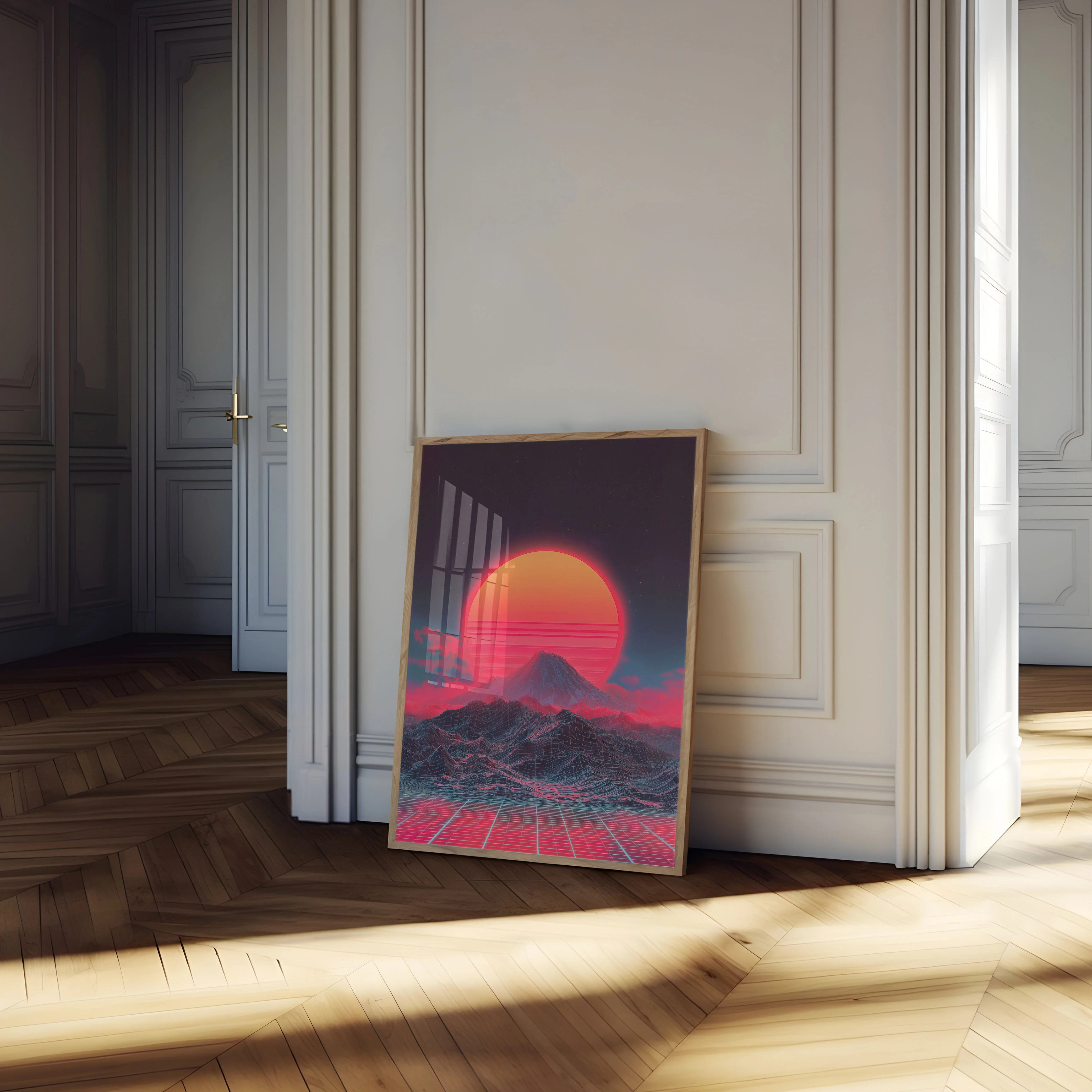 Retro Synthwave Sunset Mountain Poster - Image 4