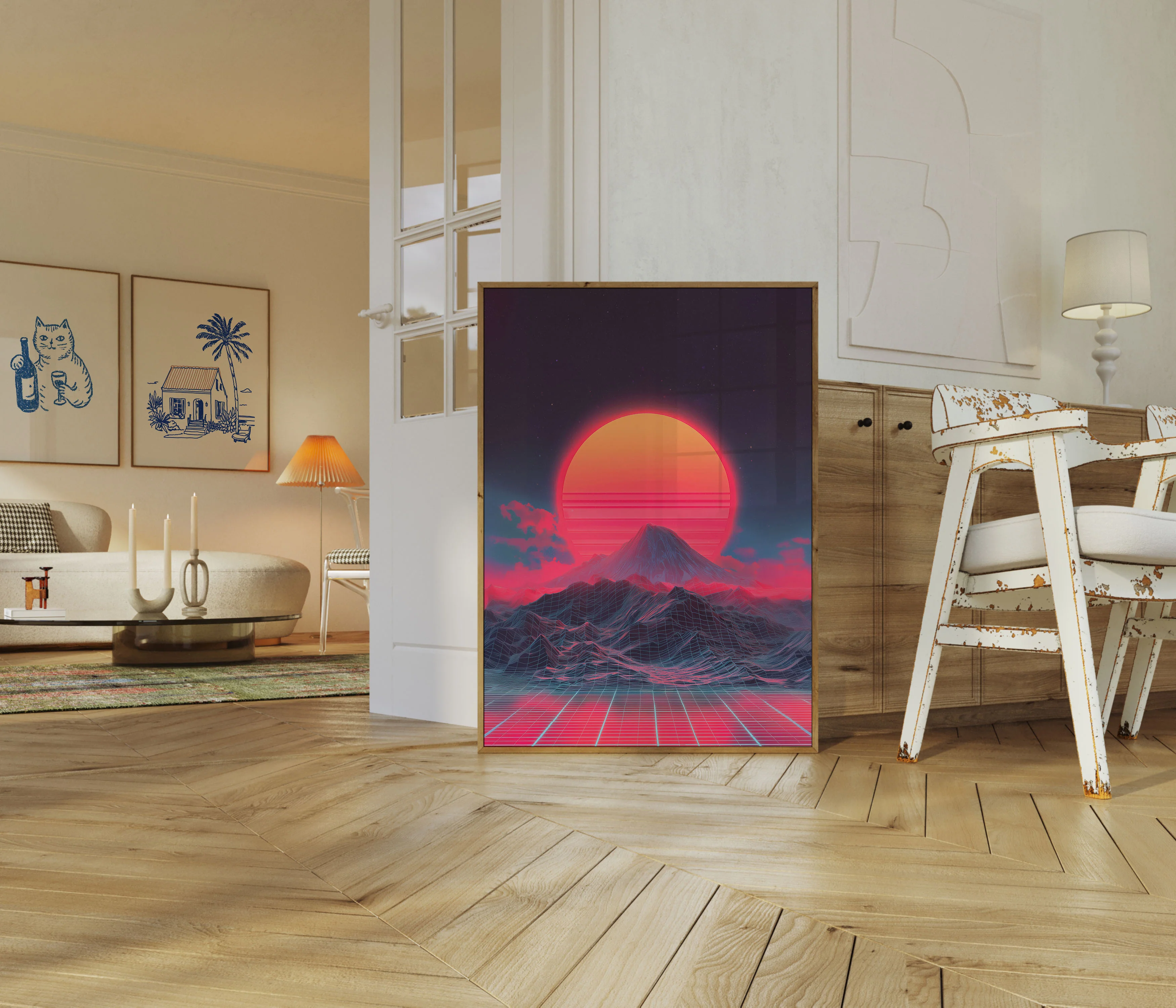 Retro Synthwave Sunset Mountain Poster - Image 5