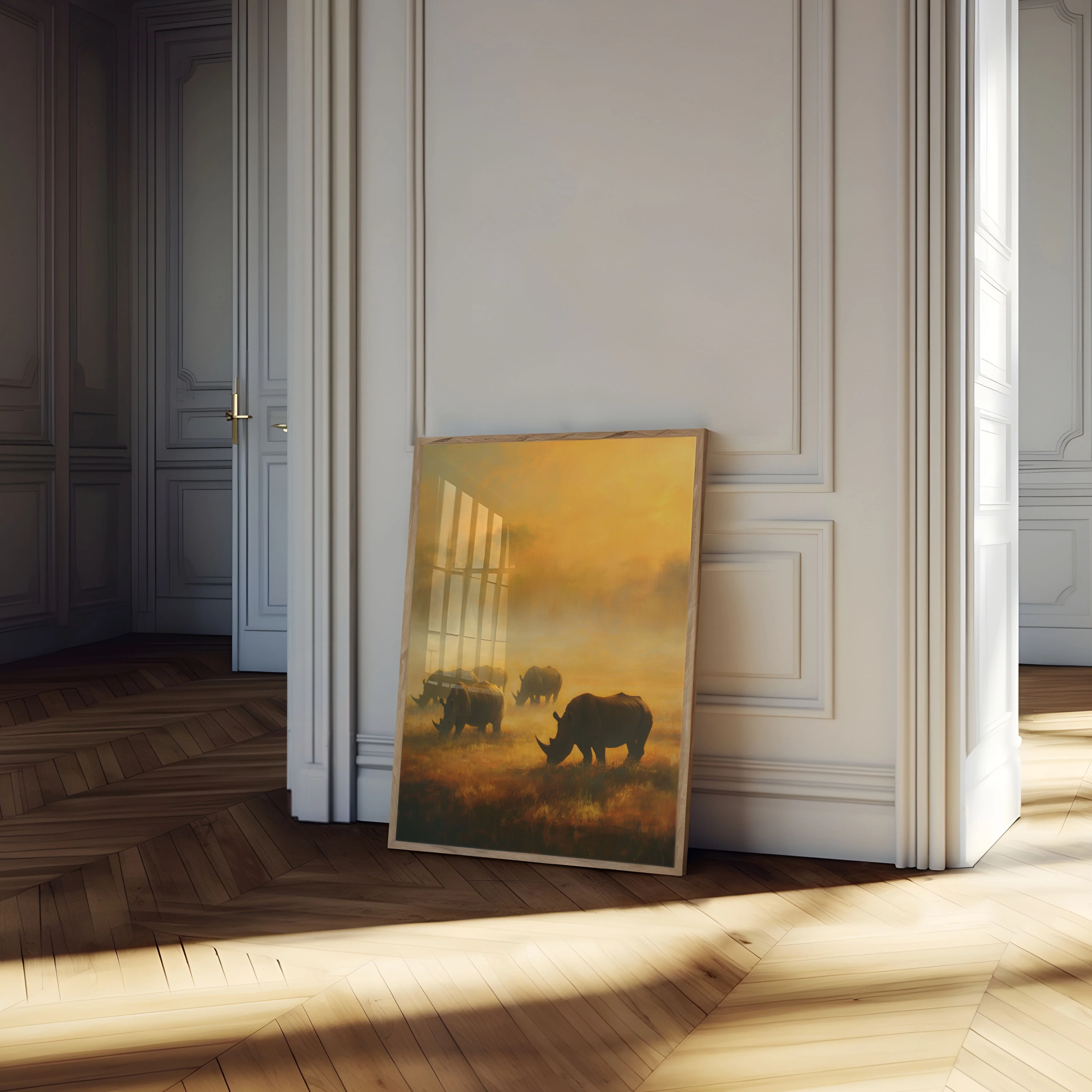 Rhinos in Golden Savanna Poster - Image 4