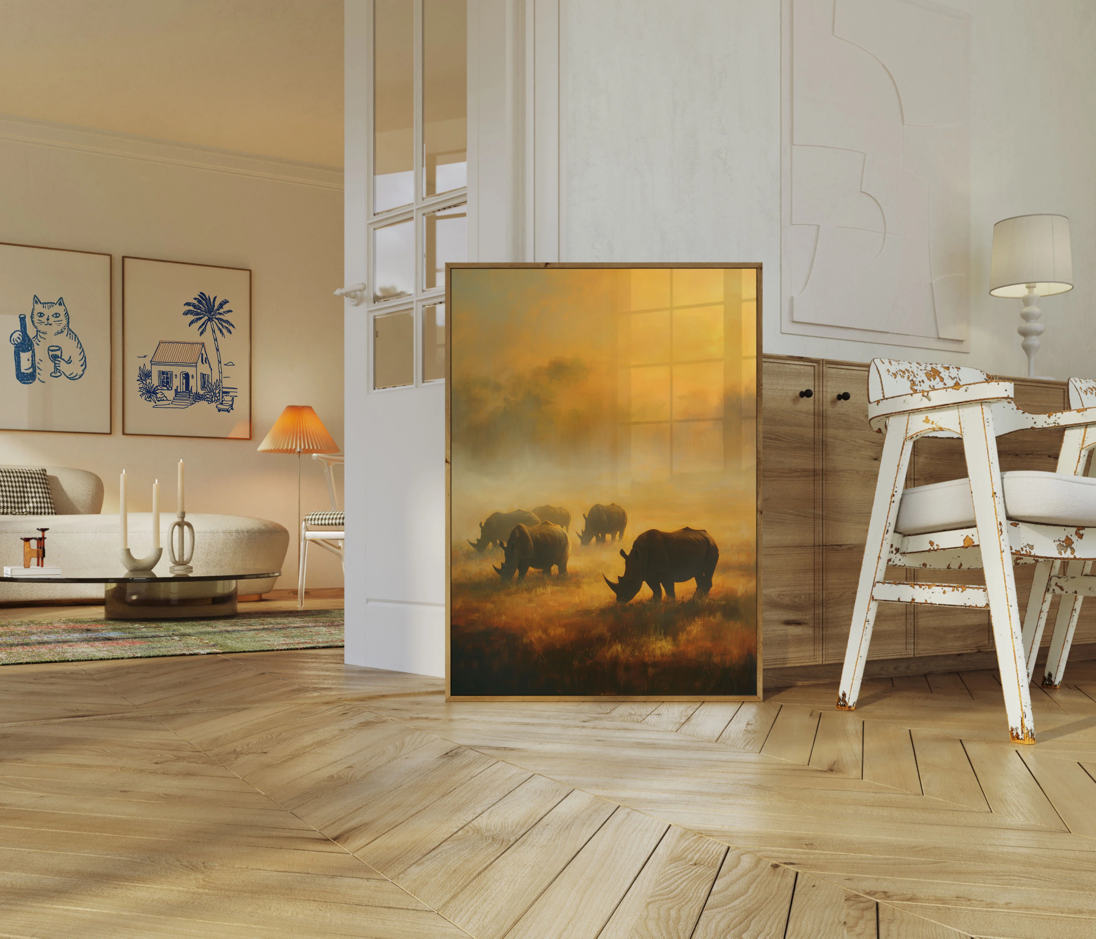 Rhinos in Golden Savanna Poster - Image 5