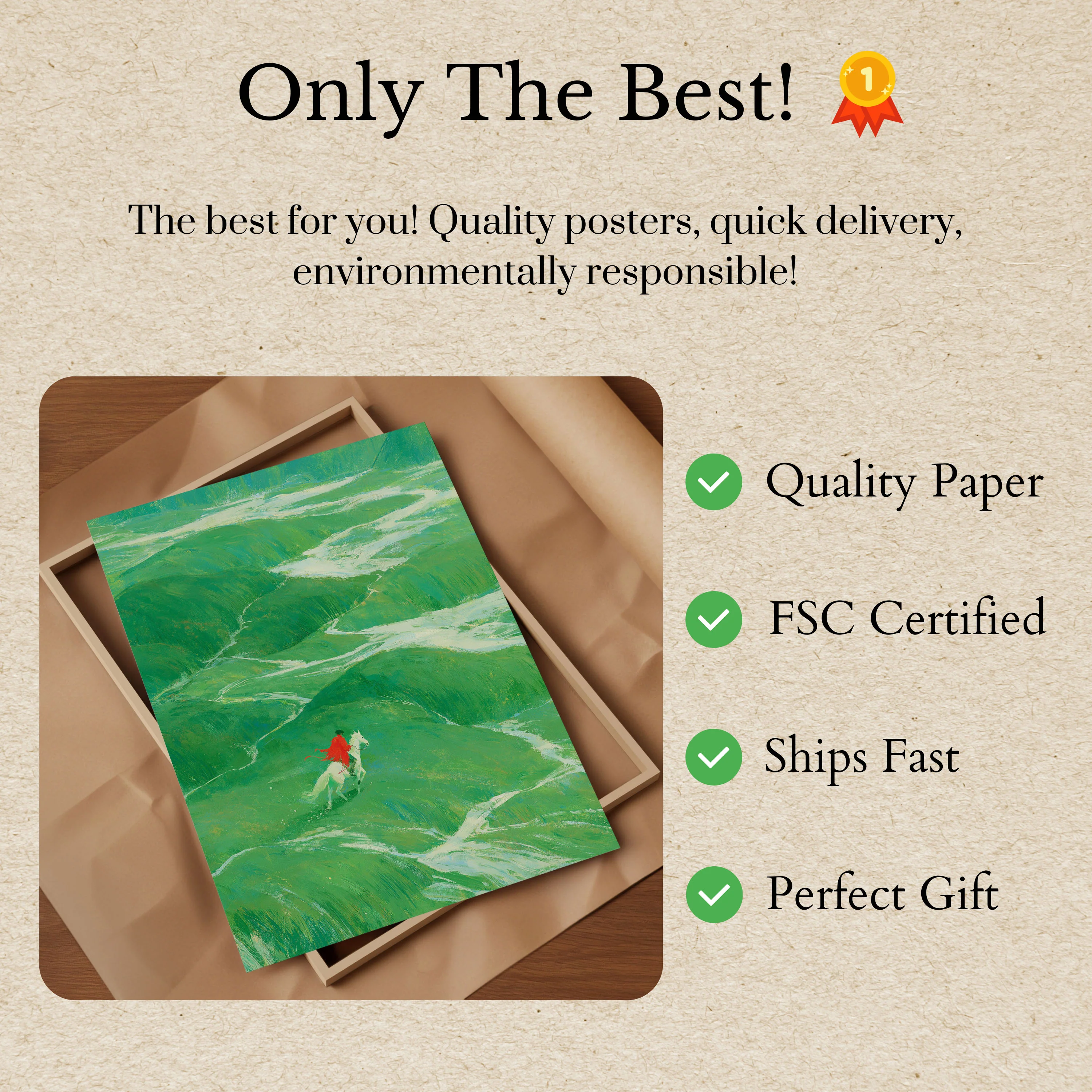 Rider in Red Across Green Hills Poster - Image 3