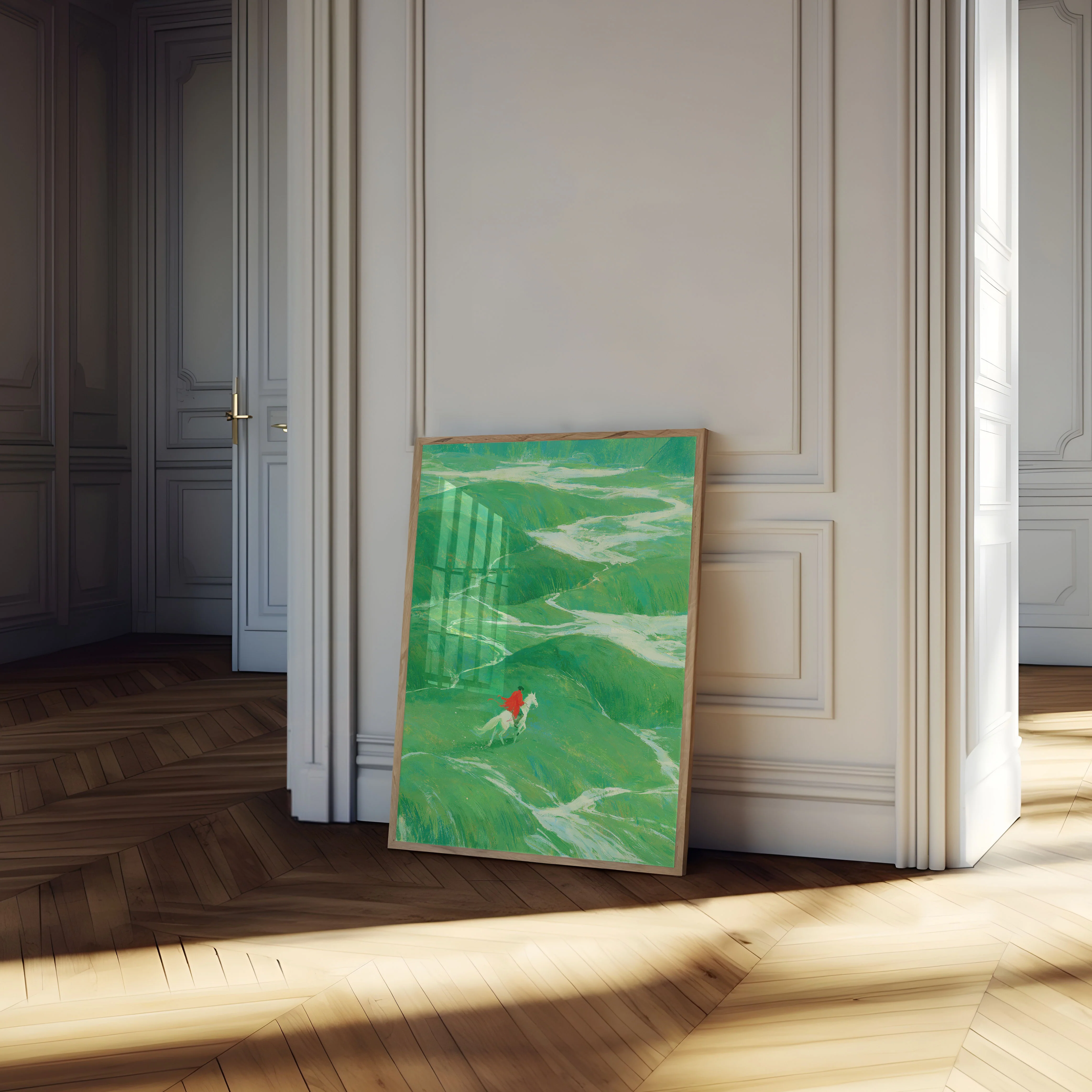 Rider in Red Across Green Hills Poster - Image 4
