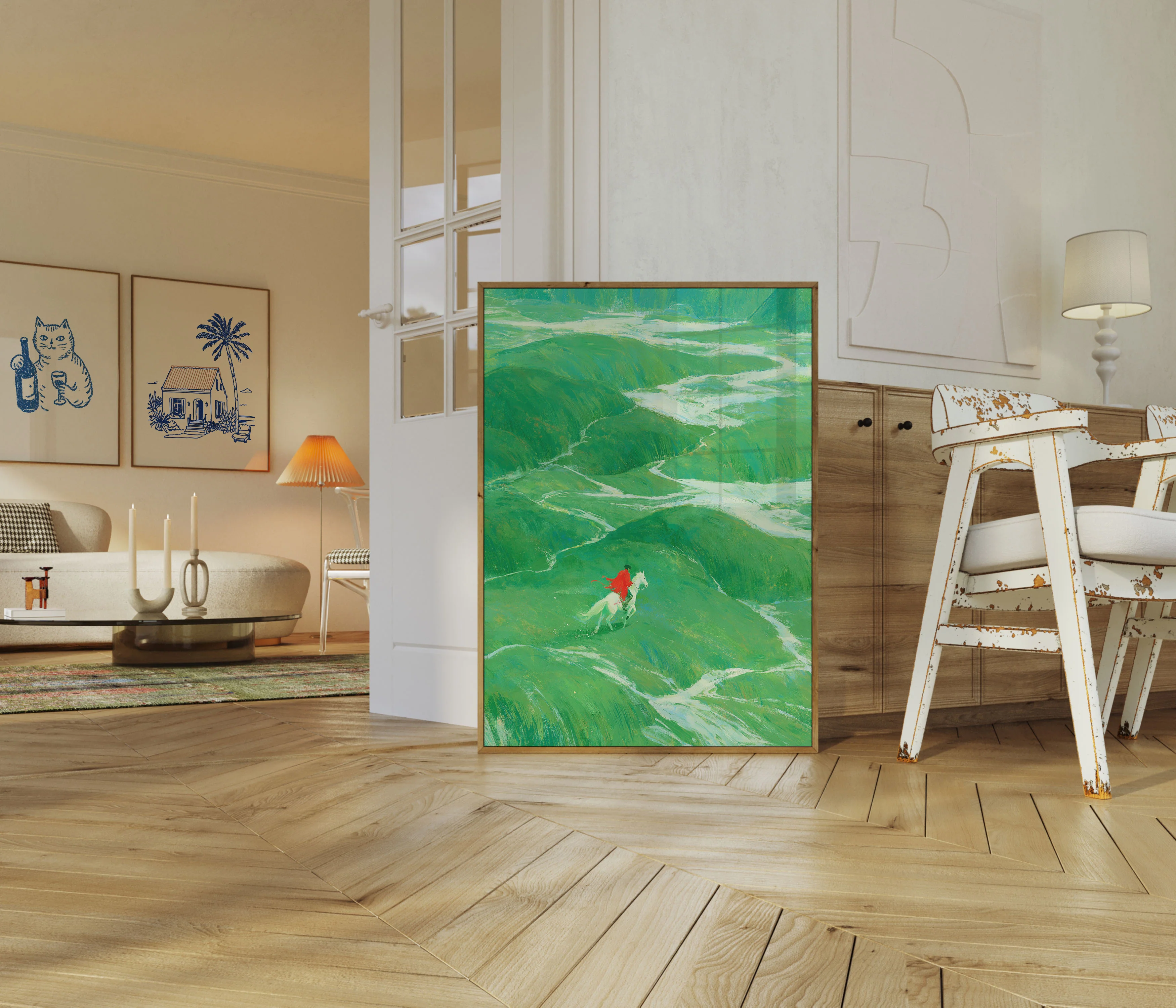 Rider in Red Across Green Hills Poster - Image 5