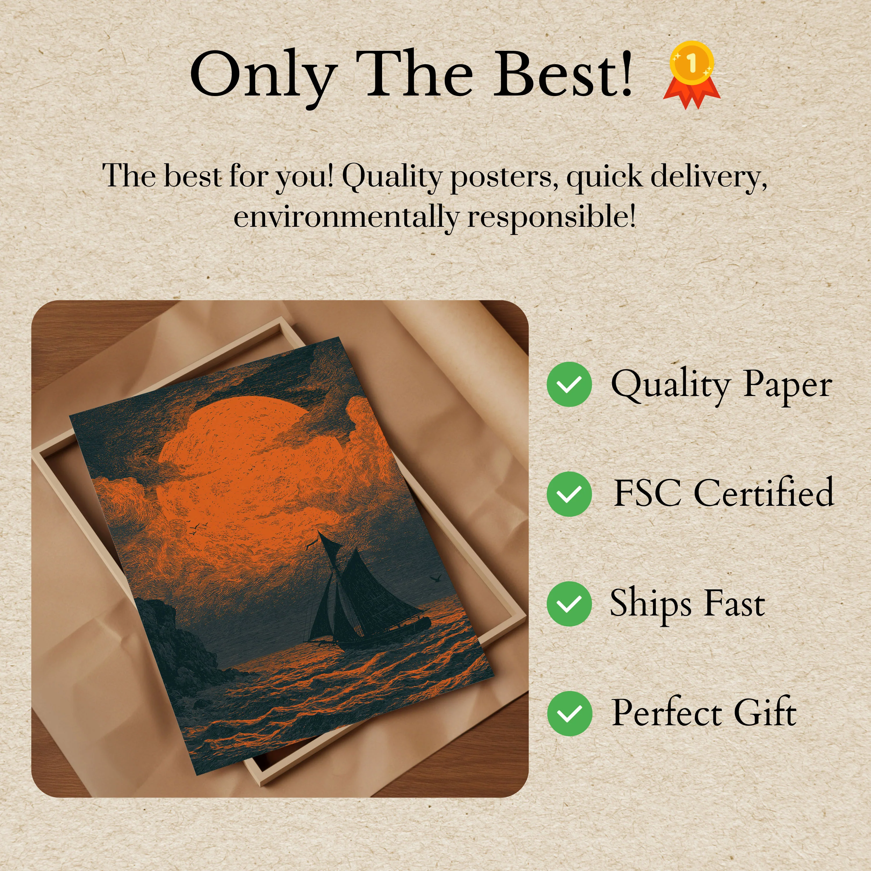 Sailboat Under Orange Moon Poster - Image 3