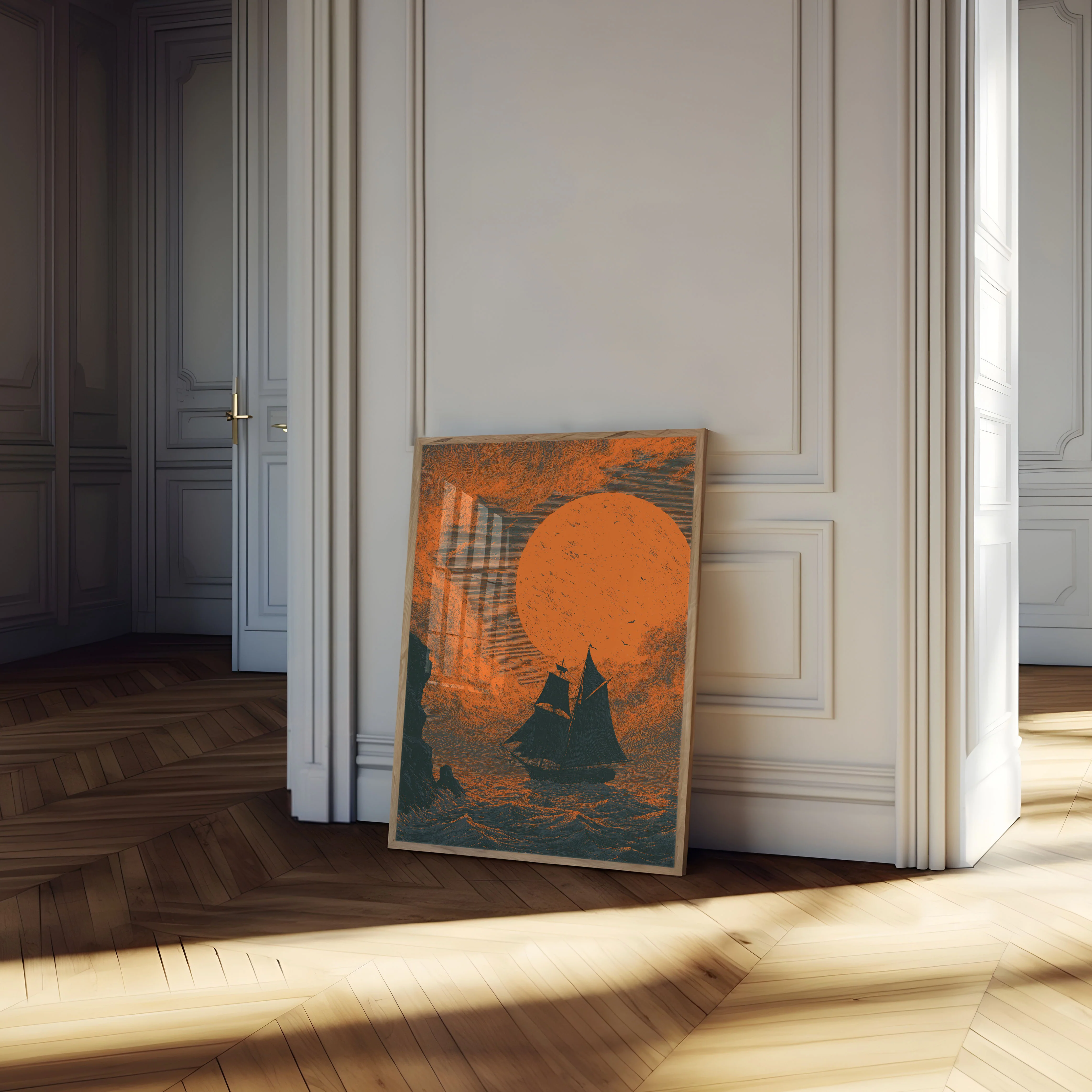 Sailing Ship Under Golden Moon Poster - Image 4