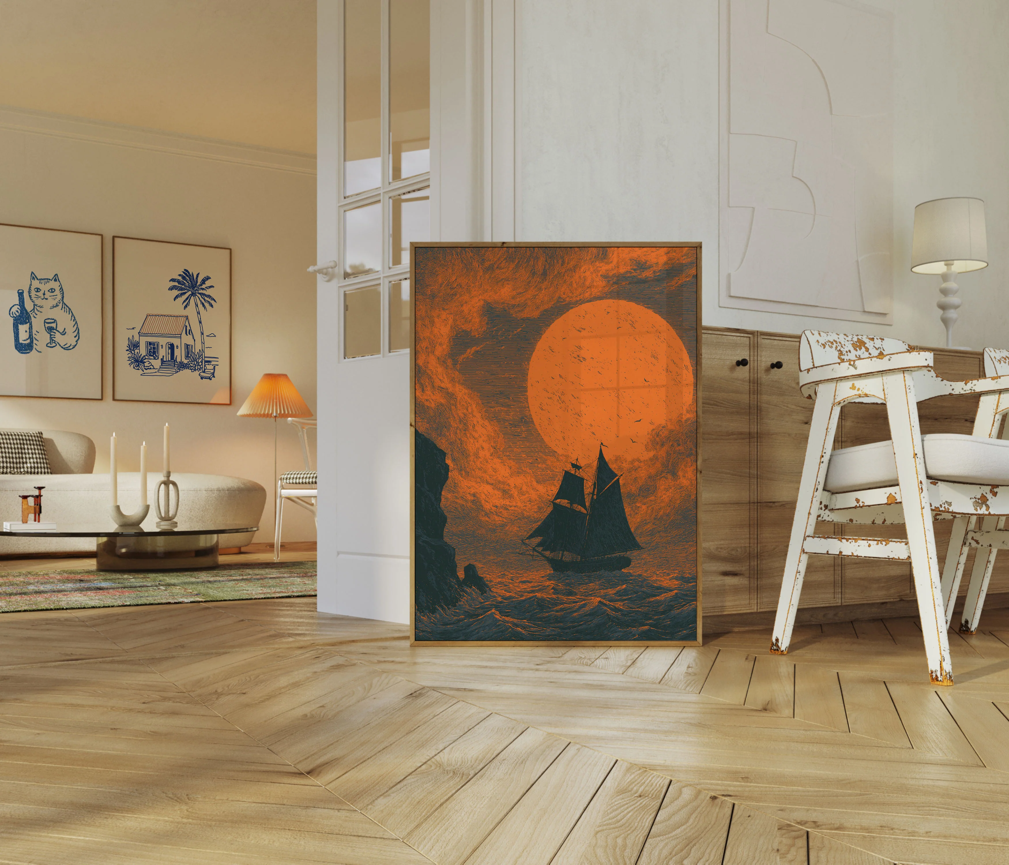 Sailing Ship Under Golden Moon Poster - Image 5