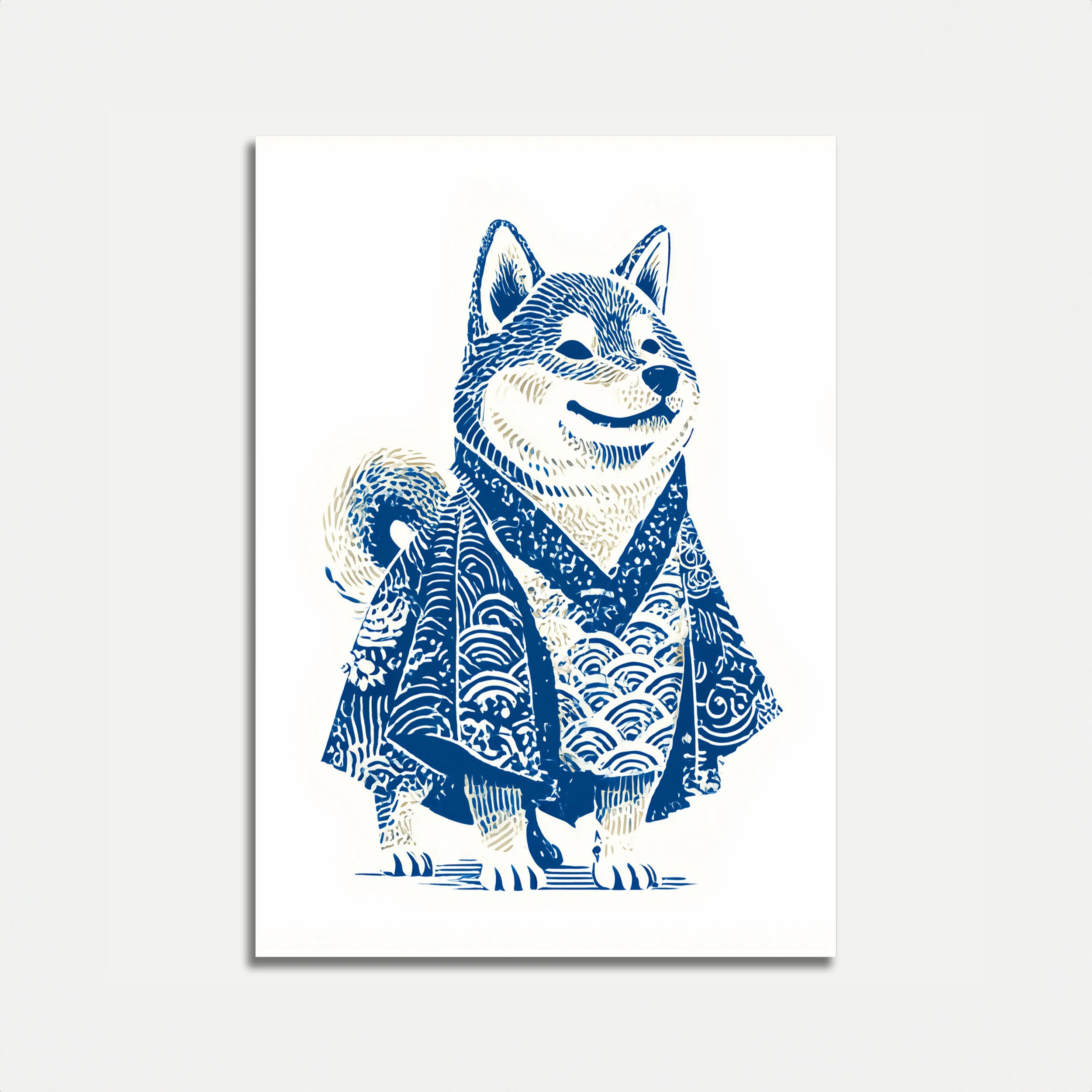 Samurai Dog in Blue Poster