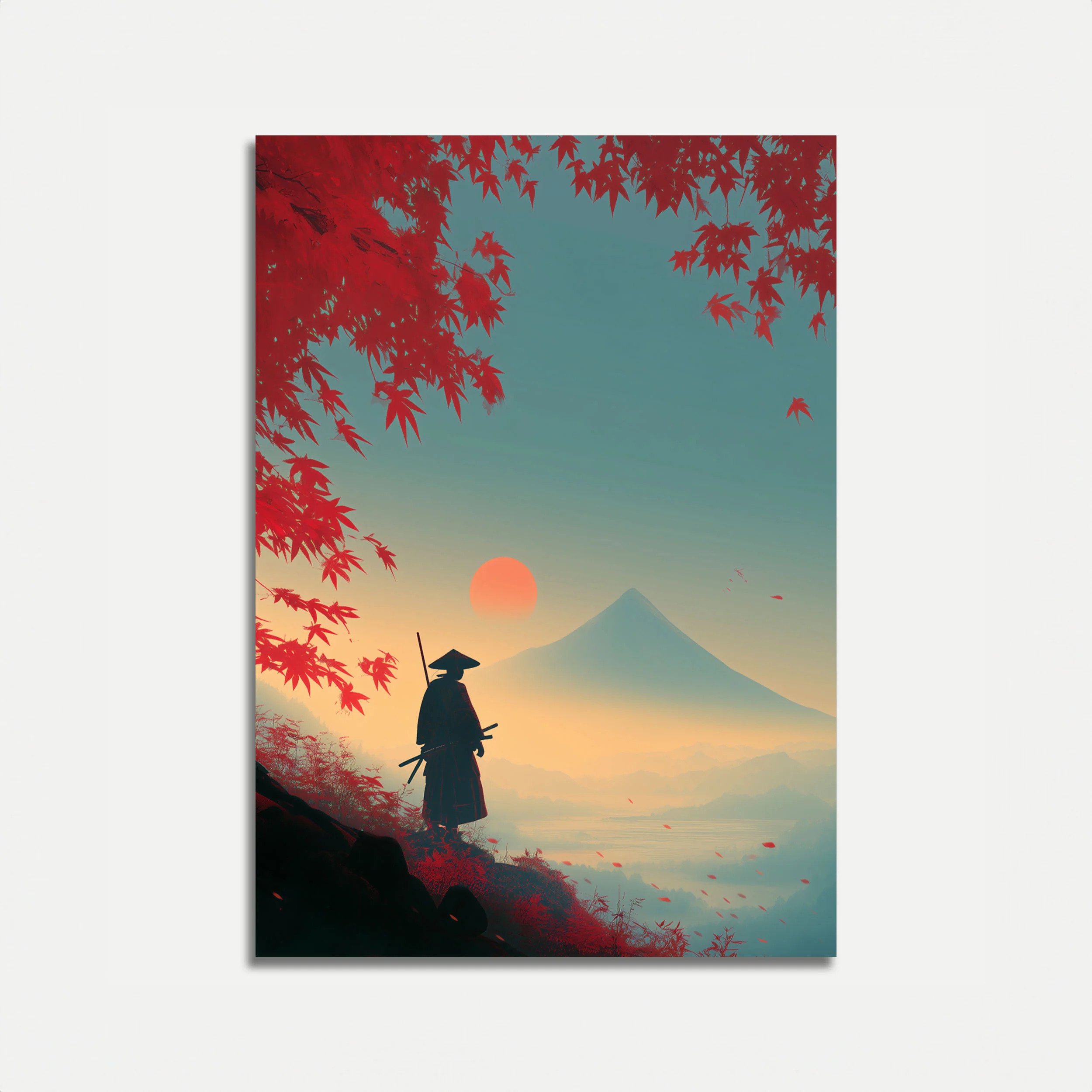 Samurai Mountain Sunset Poster