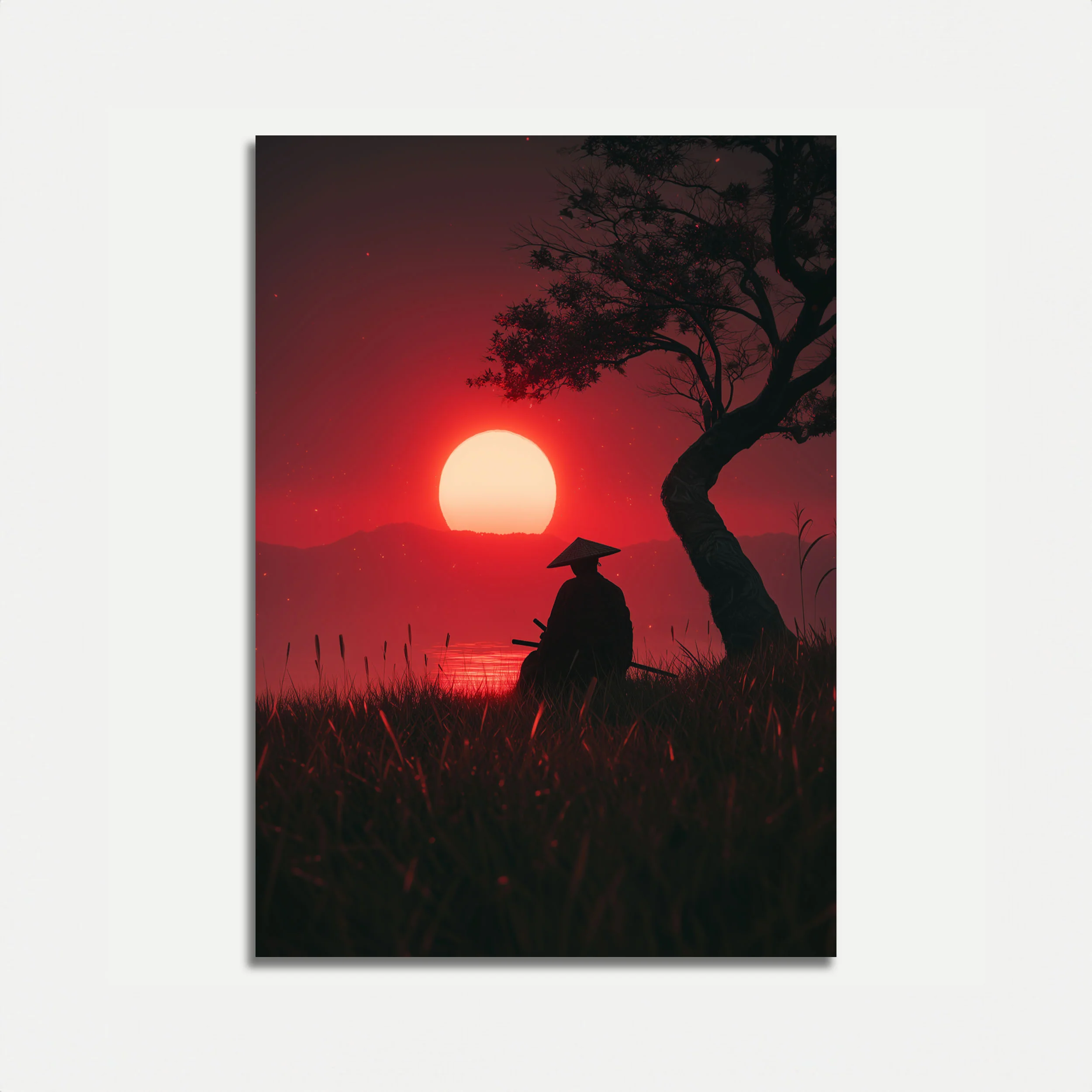 Samurai Sunset by the Water Poster