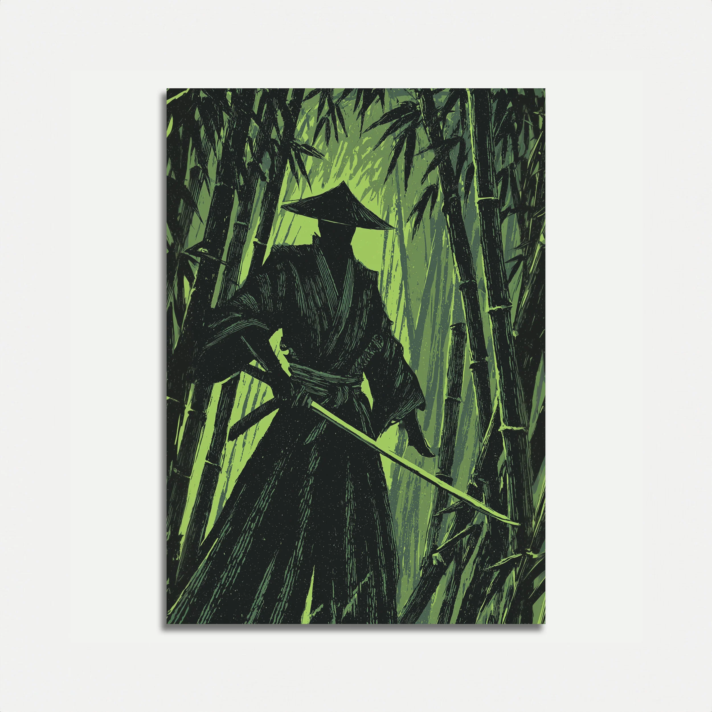 Samurai Warrior in Bamboo Forest Poster