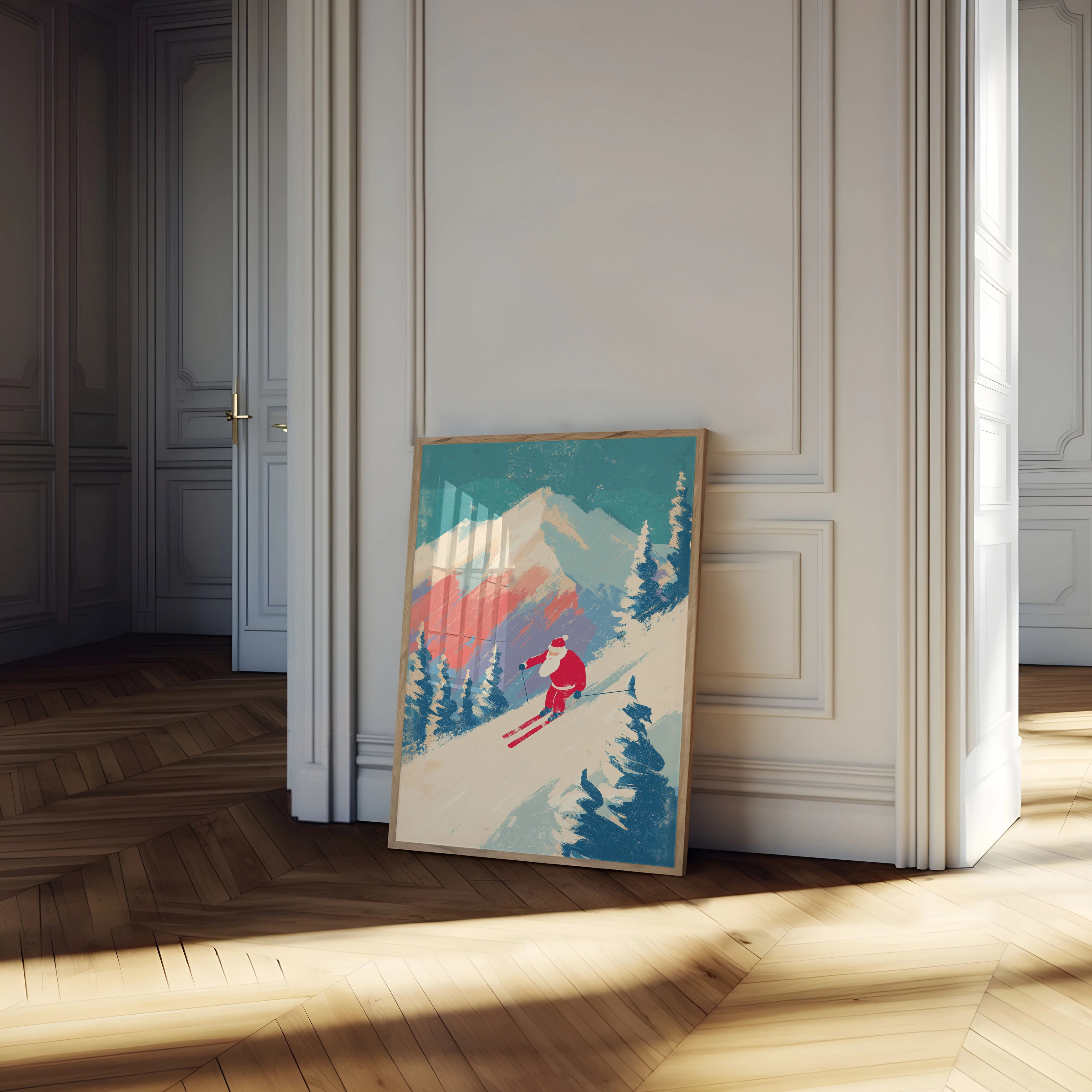 Santa Skiing Mountain Adventure Poster - Image 4