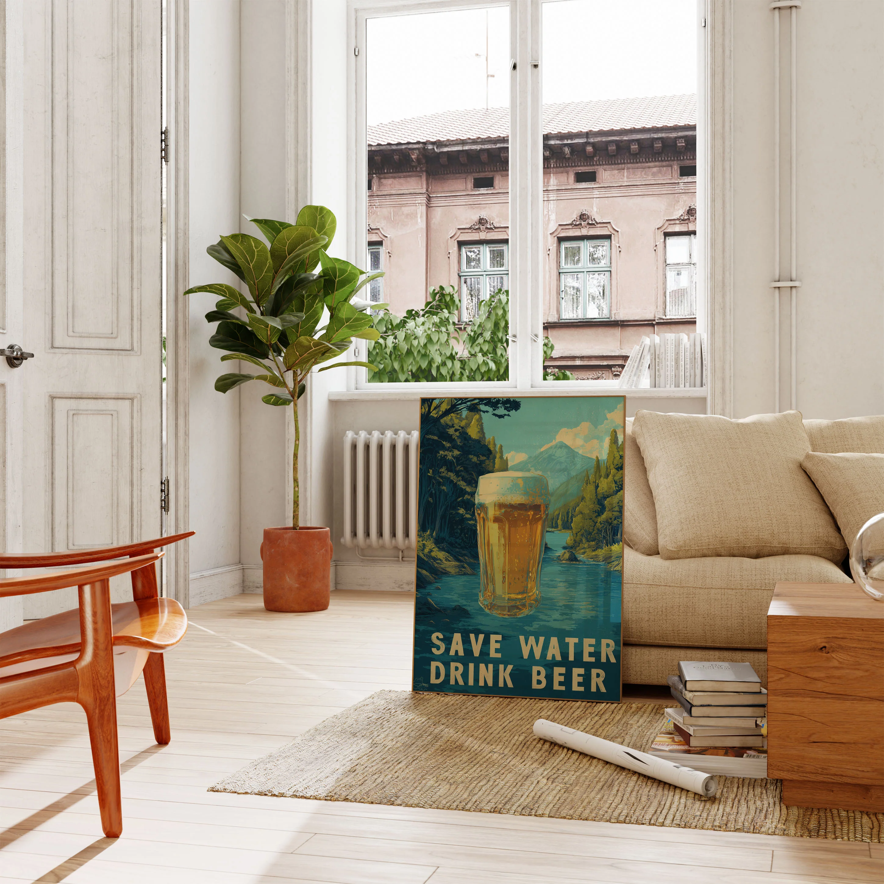 Save Water Drink Beer Vintage Poster - Image 2