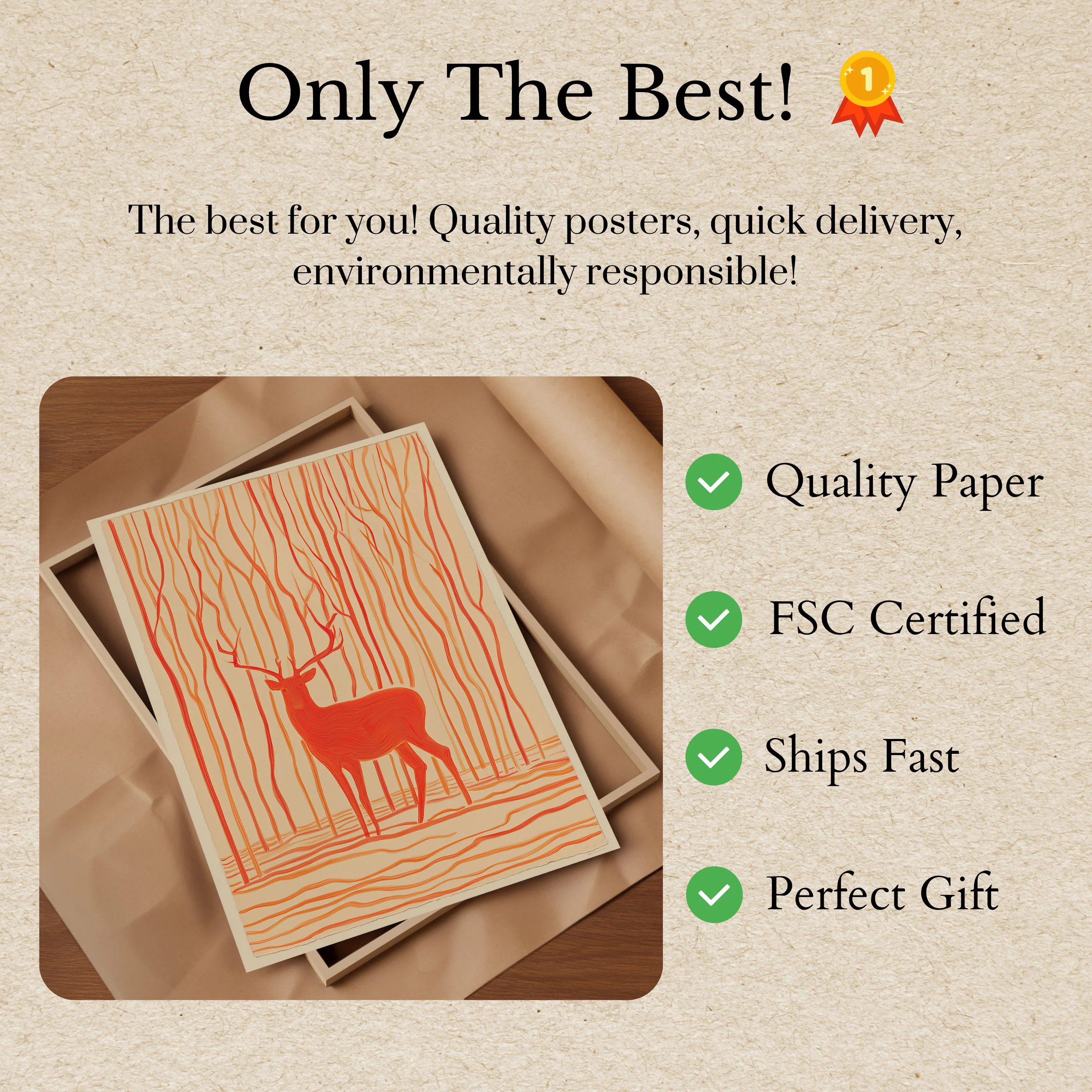 Scarlet Deer in Forest Poster - Image 3