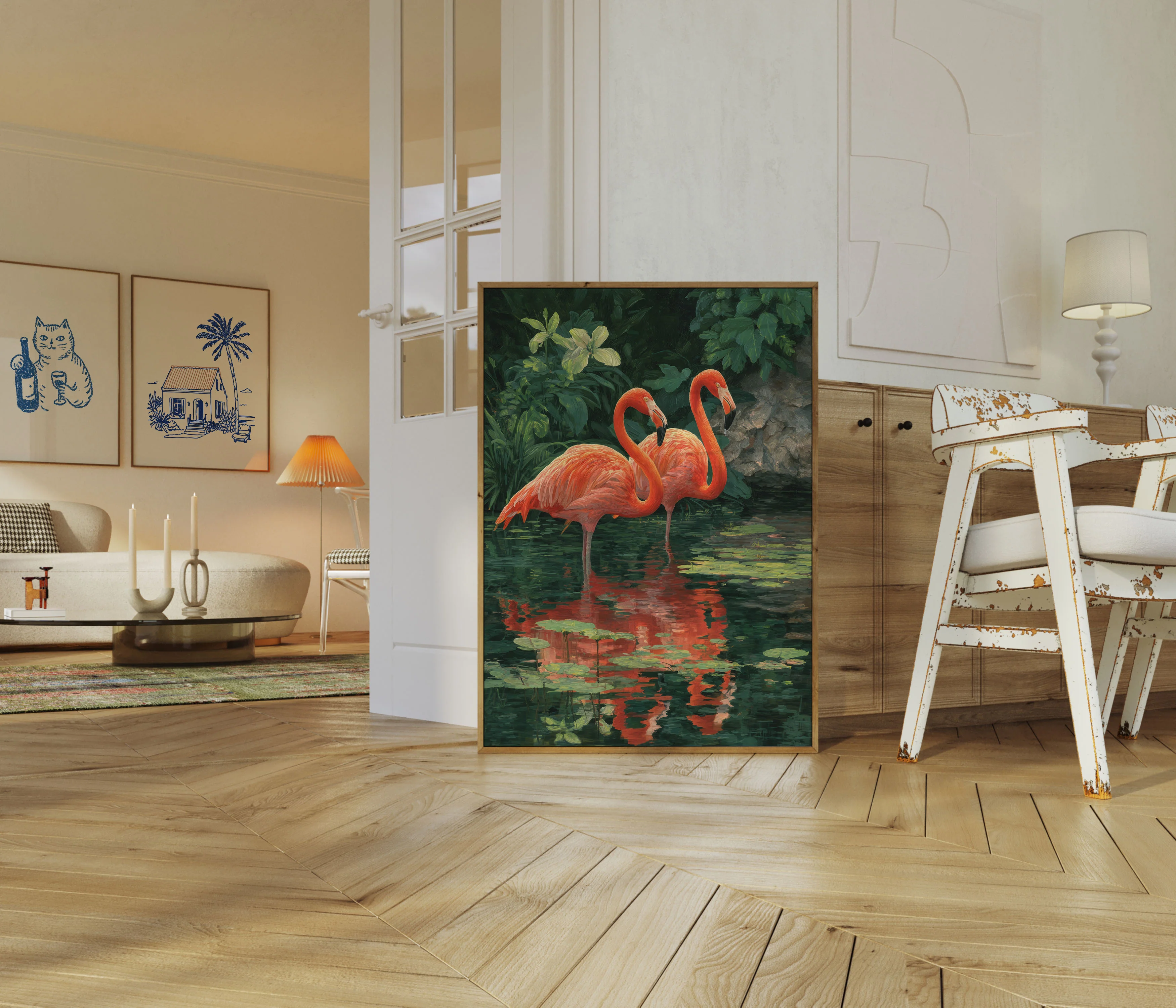 Scarlet Flamingos in Reflection Poster - Image 5