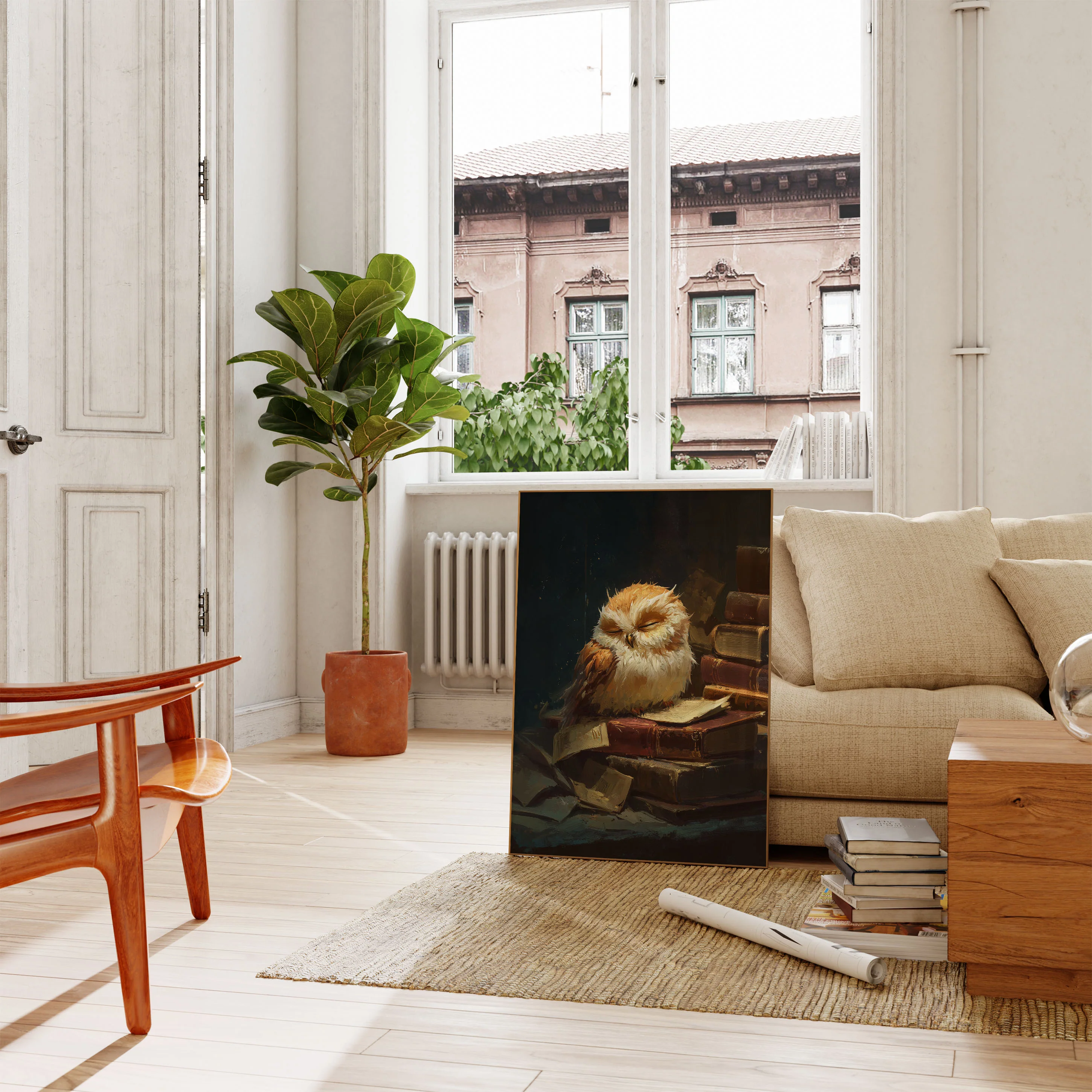 Scholarly Owl Among Books Poster - Image 2