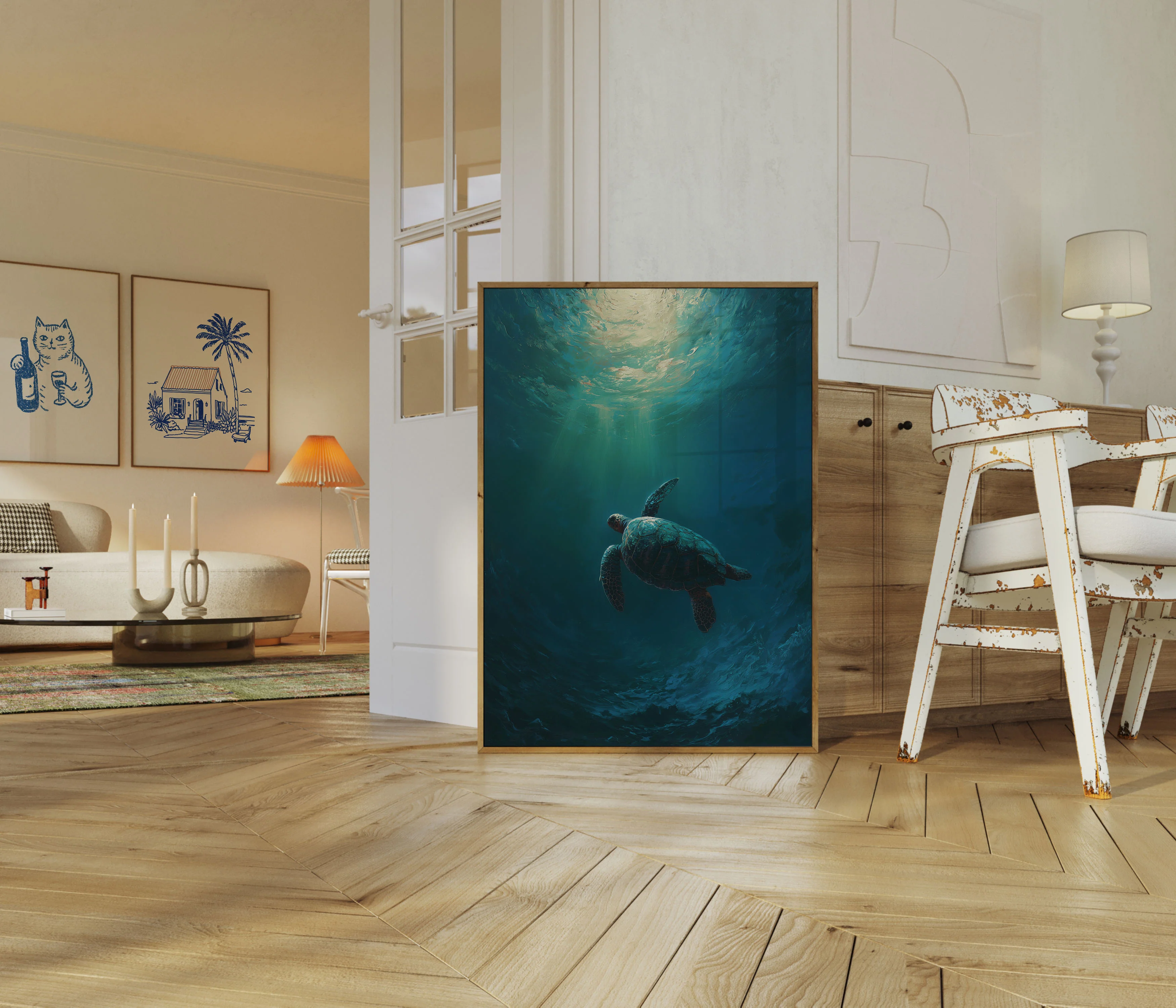 Sea Turtle Swimming Upward Poster - Image 5
