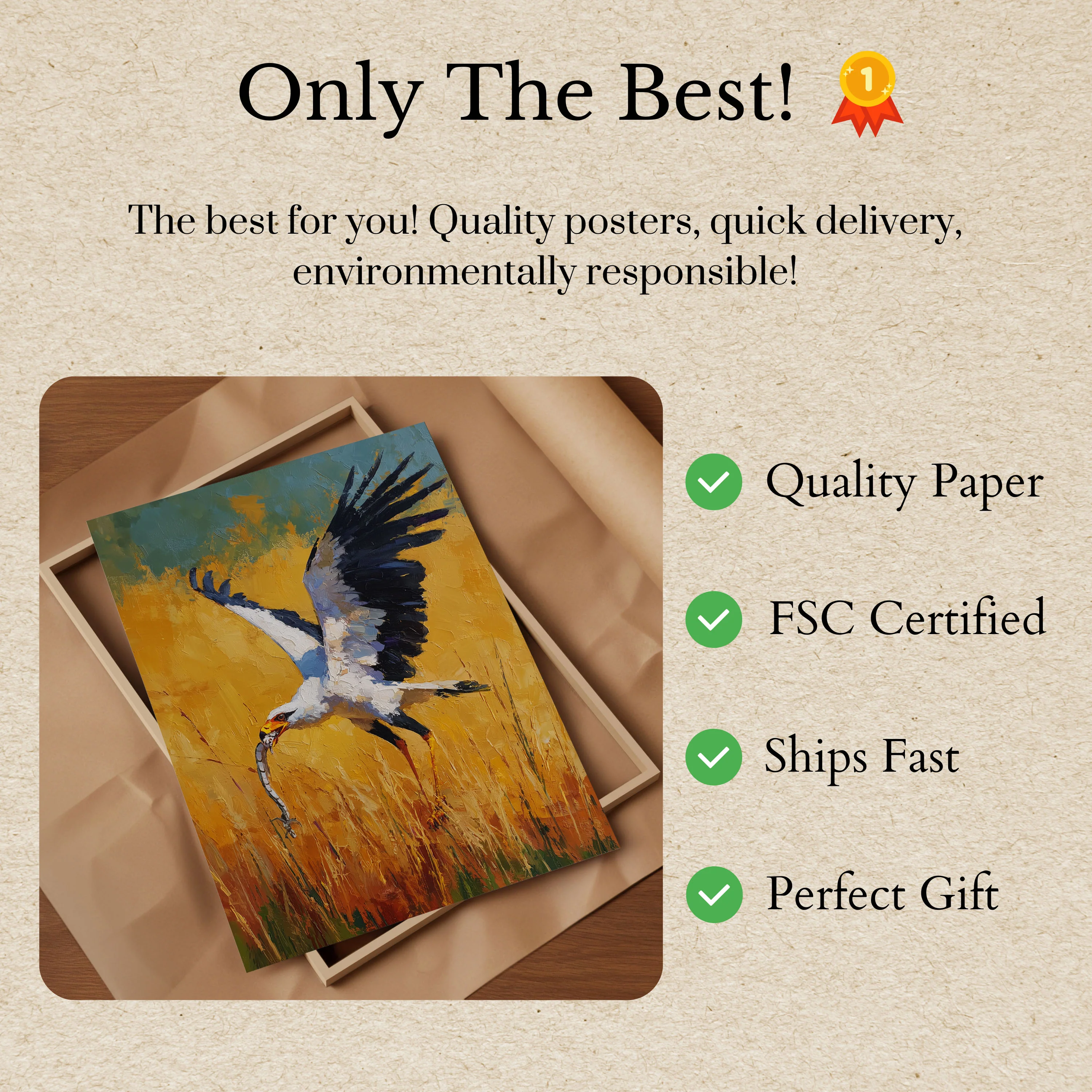 Secretary Bird in Golden Fields Poster - Image 3