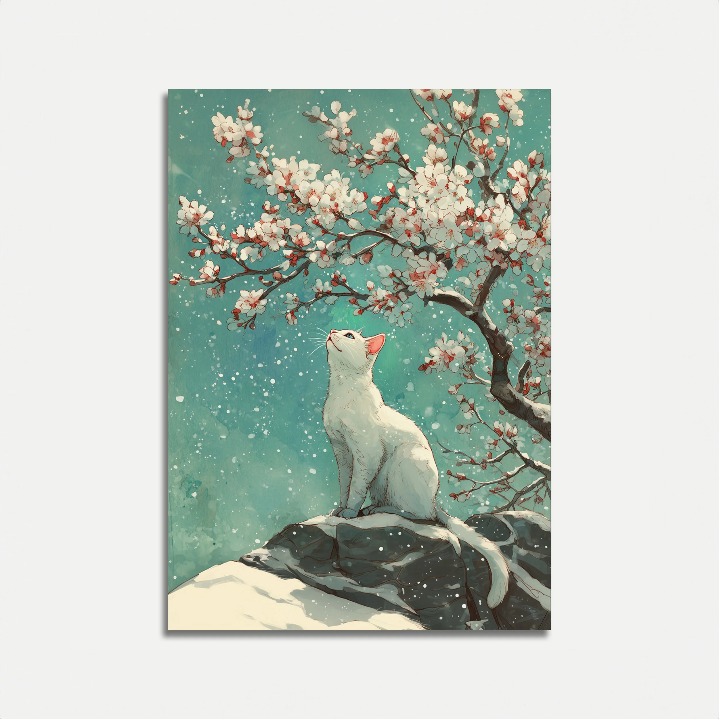 Serene Cherry Blossom Cat Poster