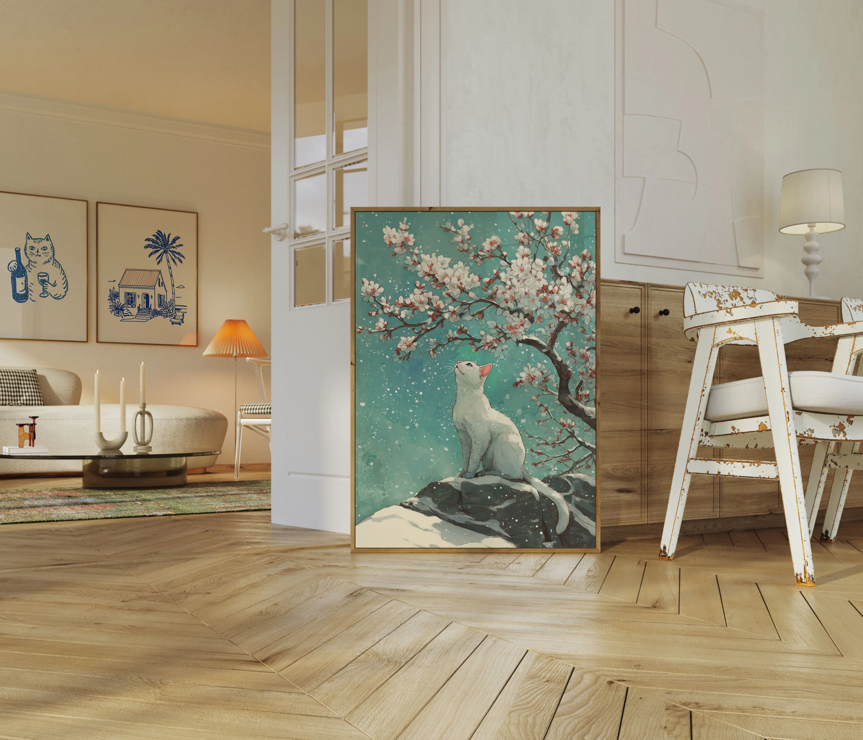Serene Cherry Blossom Cat Poster - Image 5