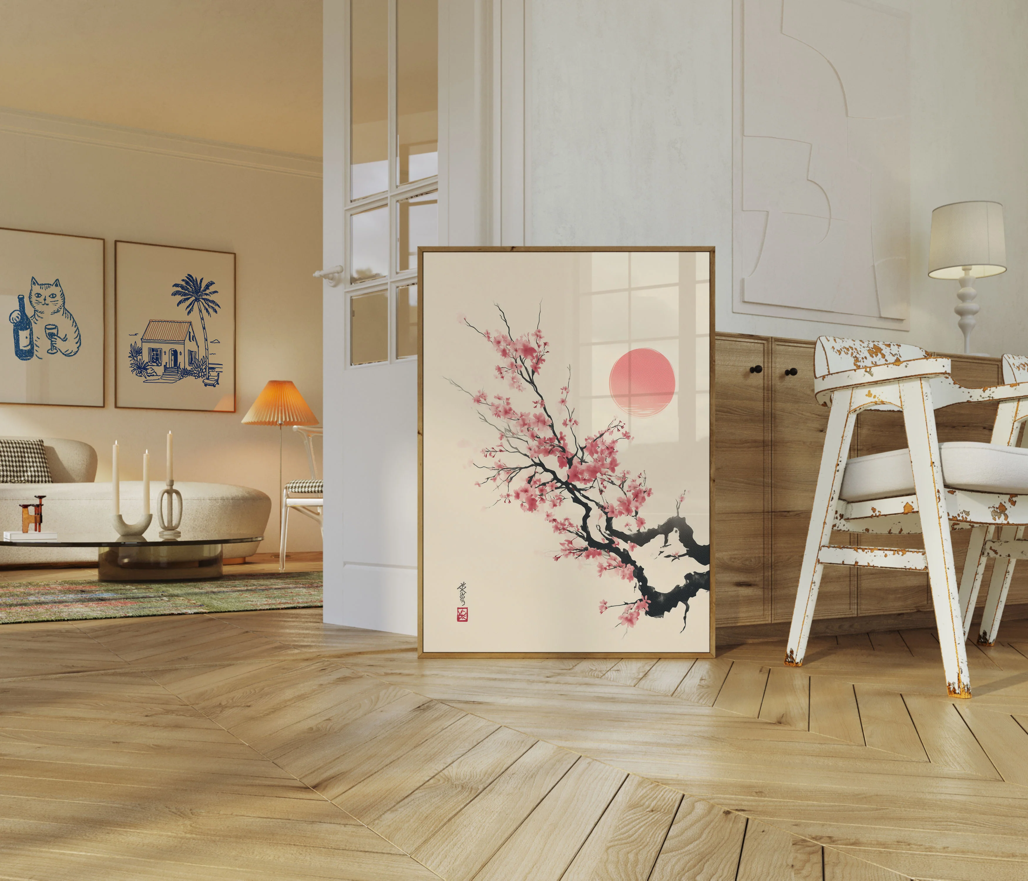 Serene Cherry Blossom Sunset Poster - Image 5
