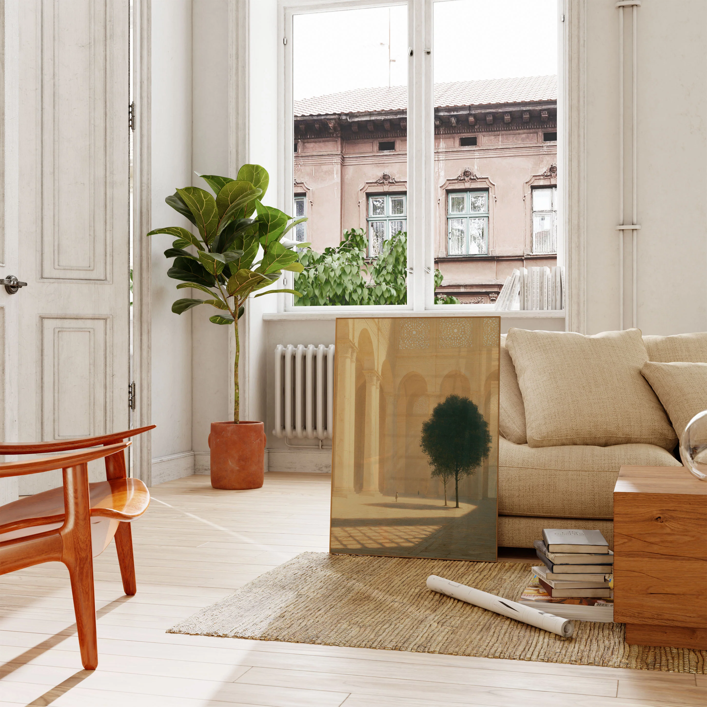 Serene Courtyard with Tree Poster - Image 2