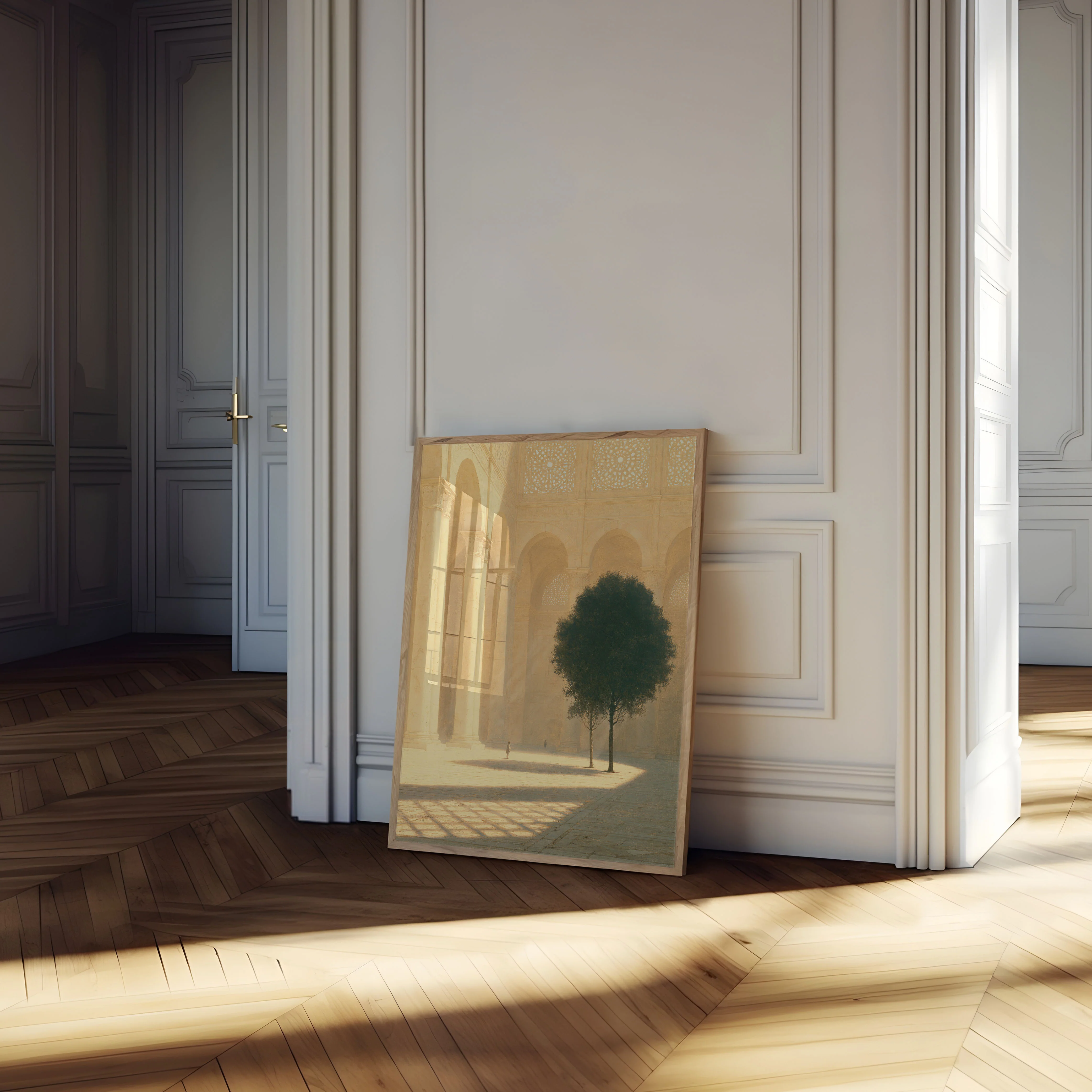 Serene Courtyard with Tree Poster - Image 4