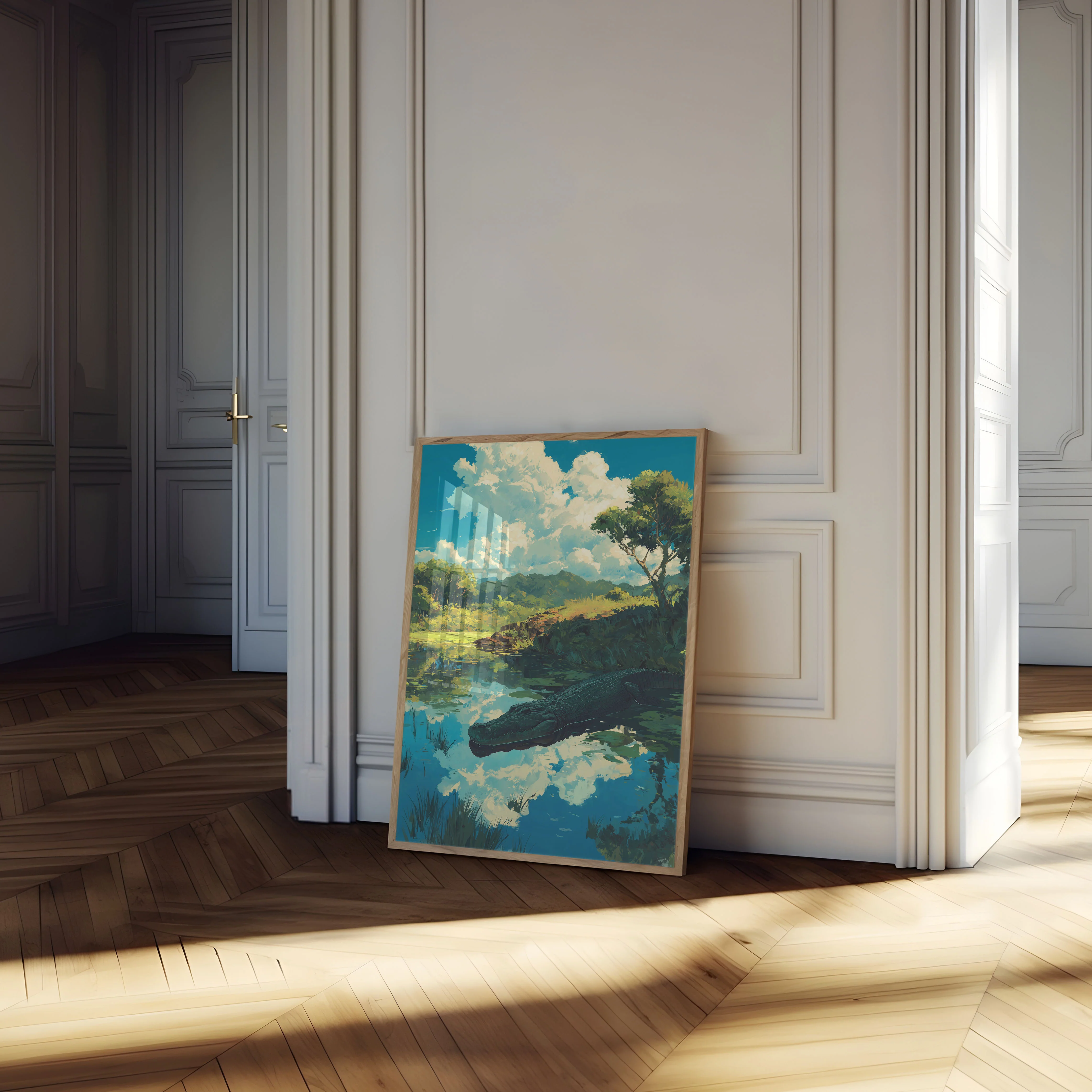 Serene Crocodile River Landscape Poster - Image 4