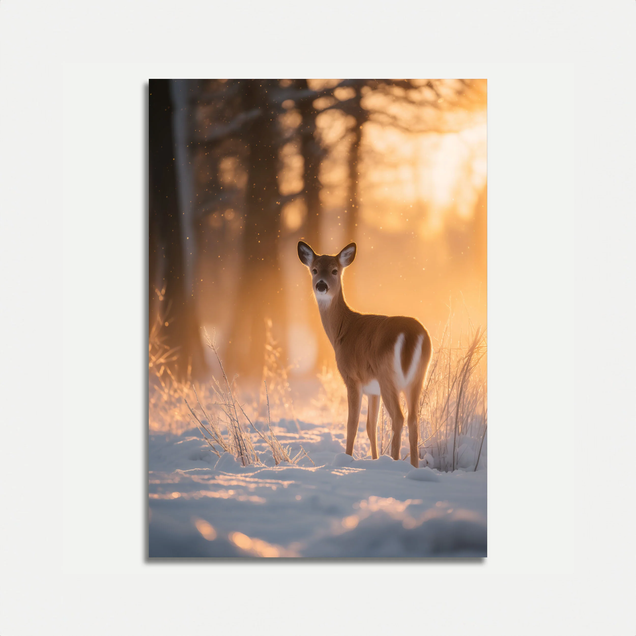 Serene Deer in Winter Sunset Poster