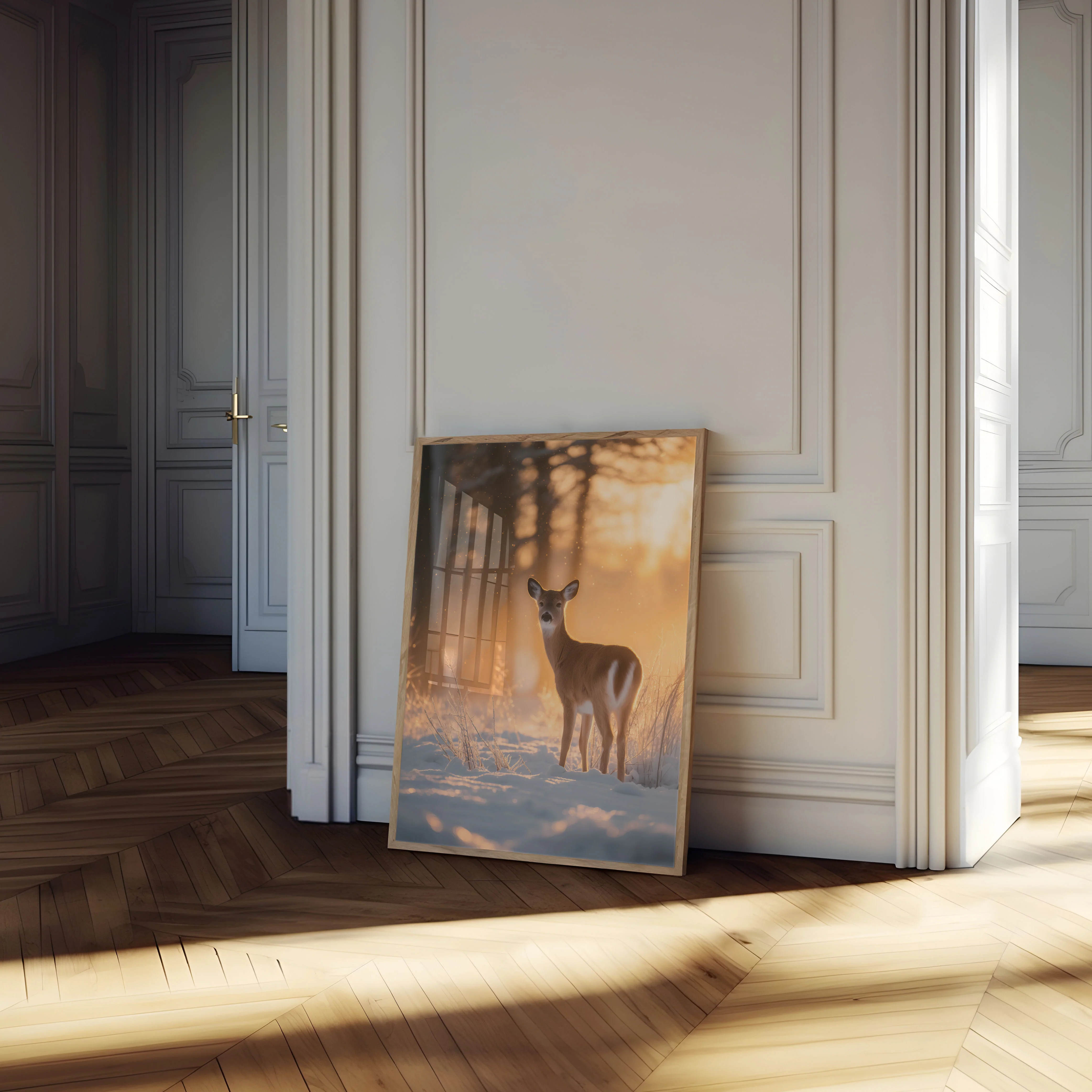 Serene Deer in Winter Sunset Poster - Image 4