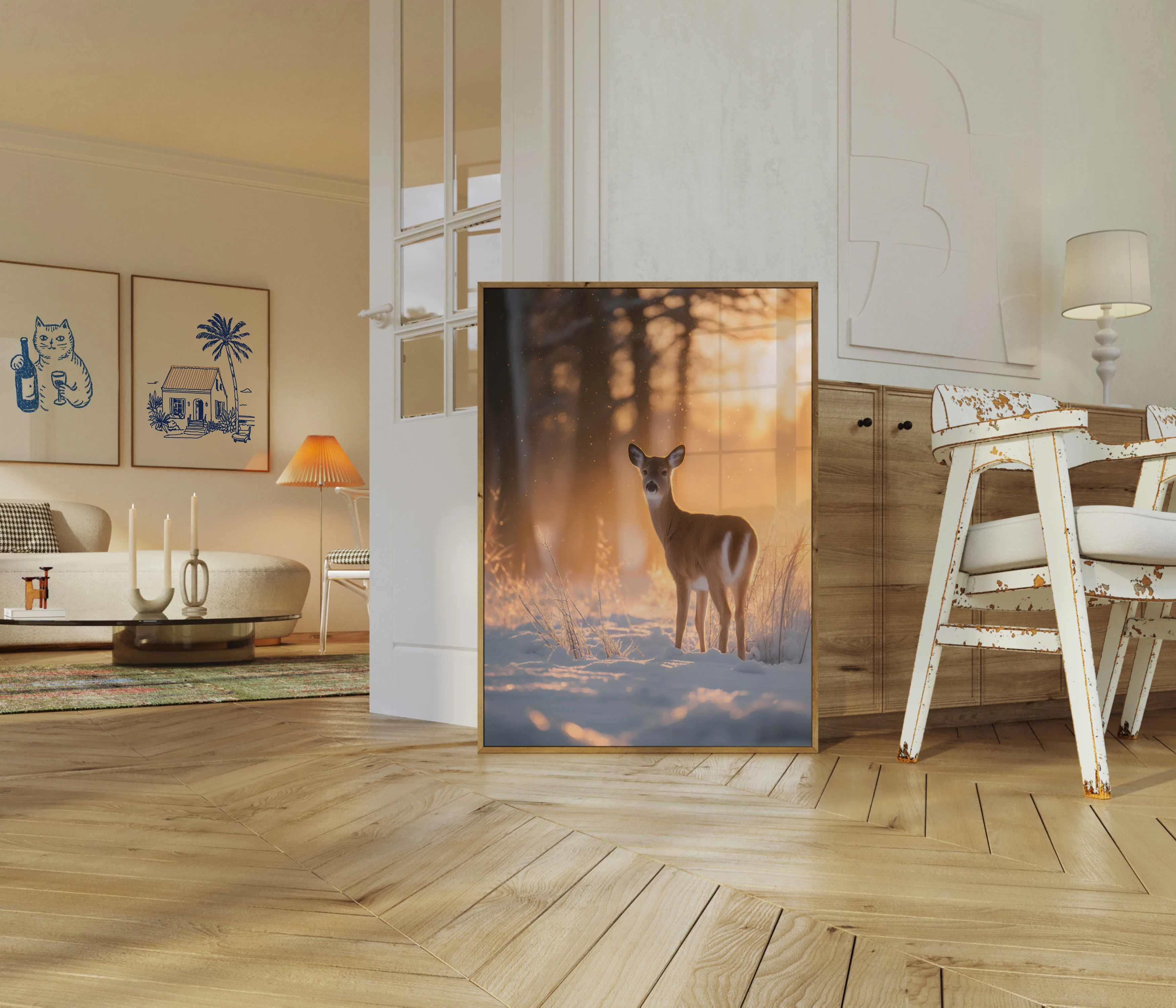 Serene Deer in Winter Sunset Poster - Image 5
