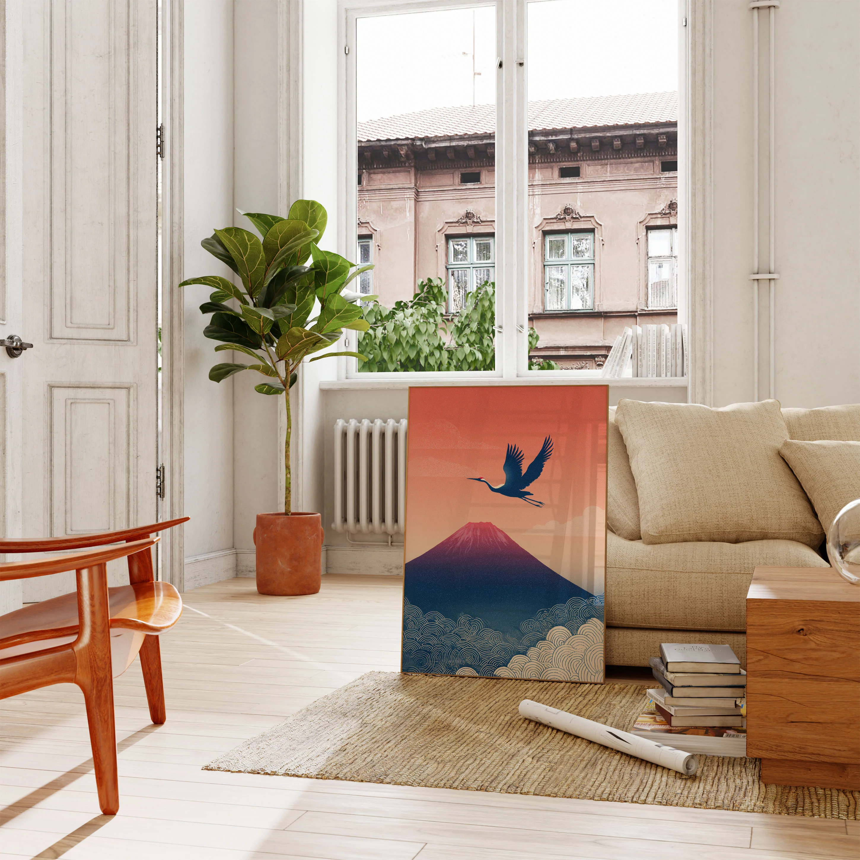 Serene Mount Fuji Crane Poster - Image 2