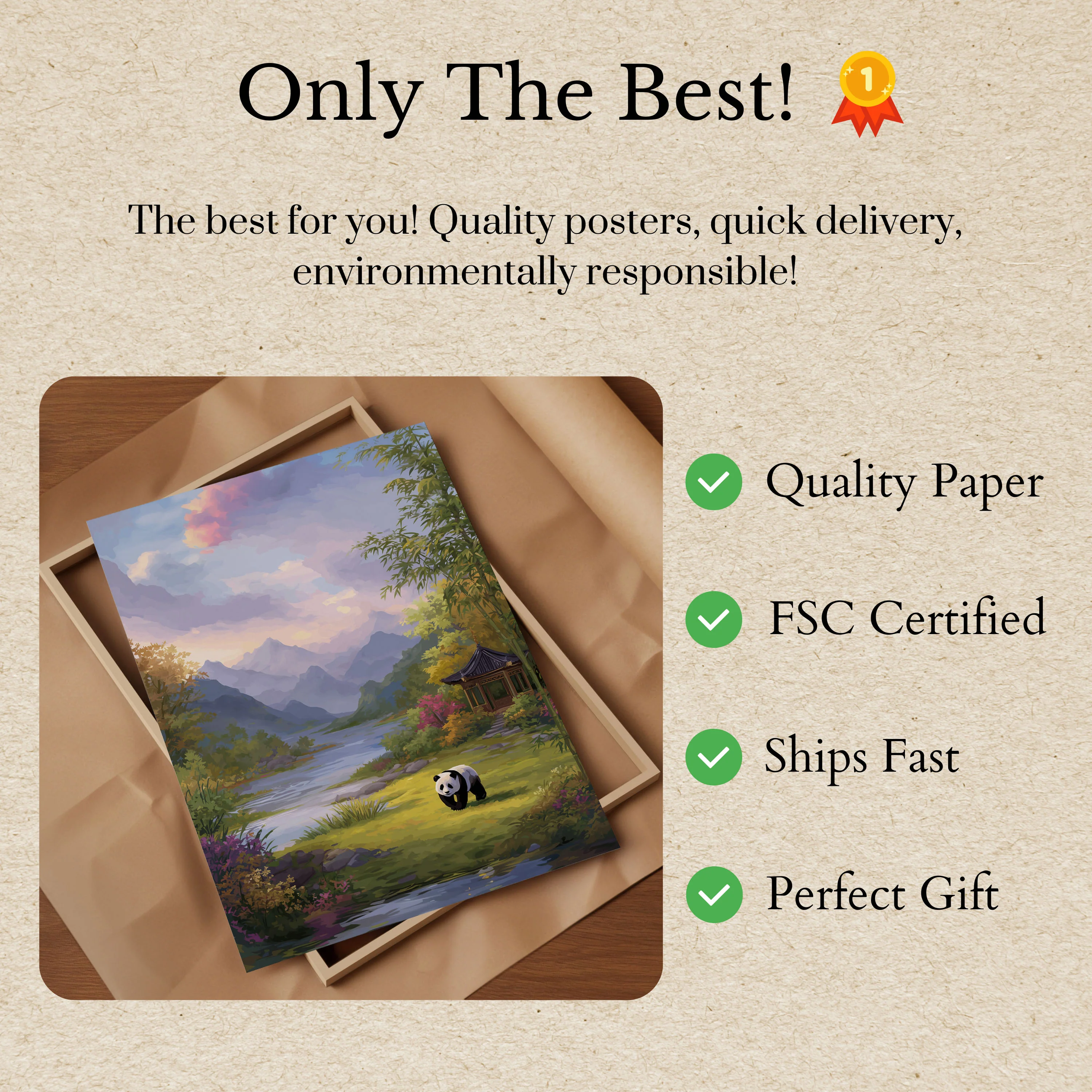 Serene Panda Mountain Landscape Poster - Image 3