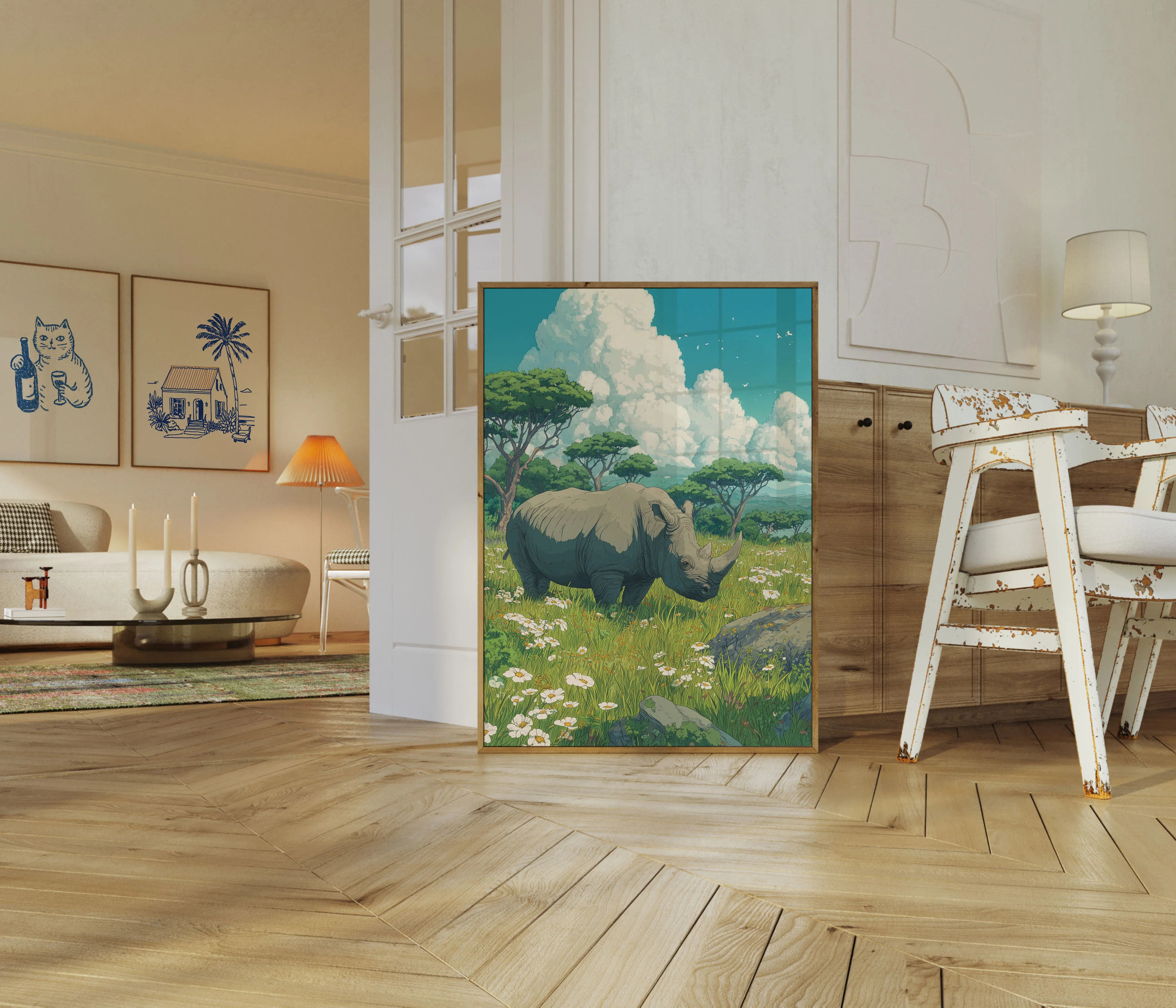 Serene Rhino Meadow Poster - Image 5