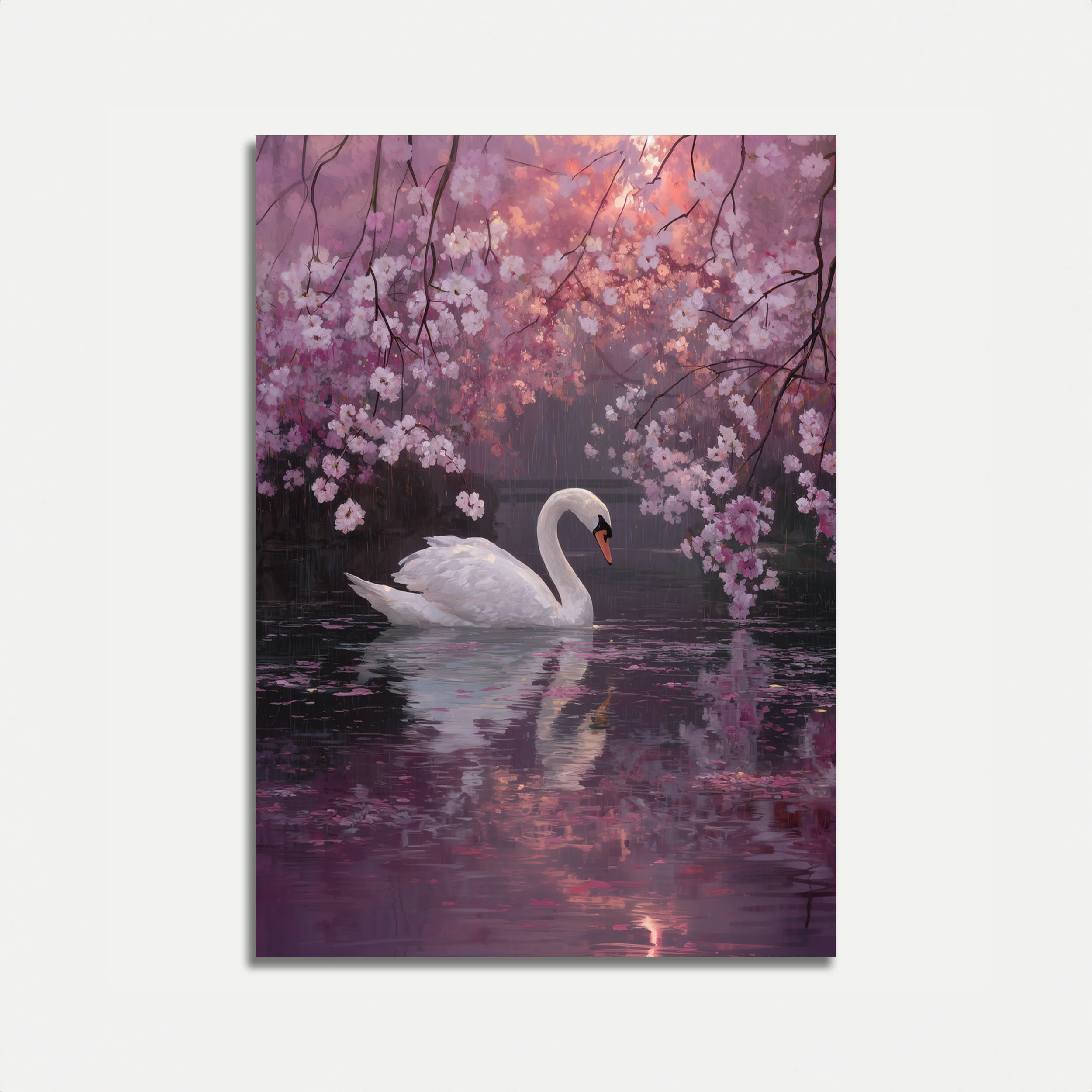 Serene Swan Cherry Blossom Poster