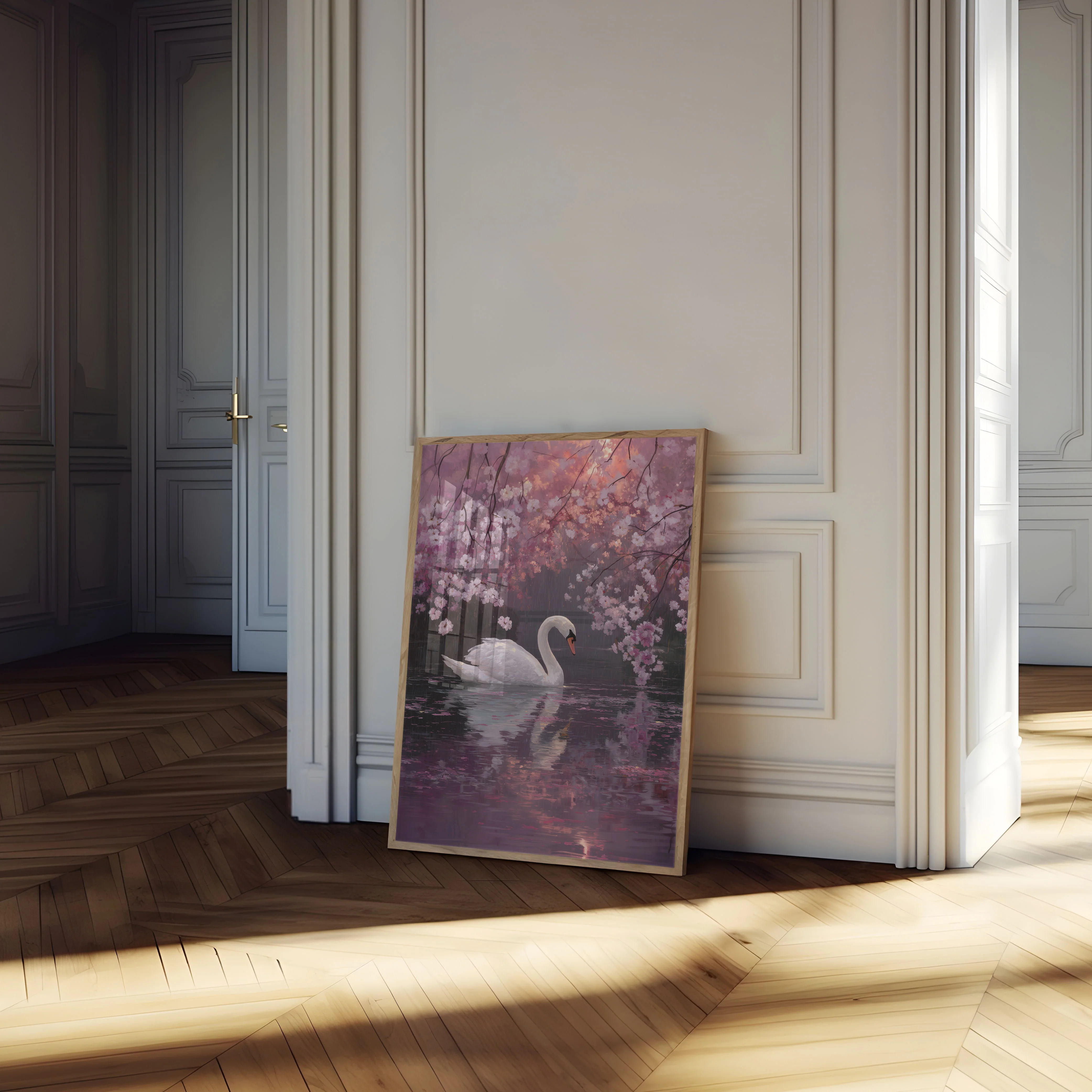 Serene Swan Cherry Blossom Poster - Image 4
