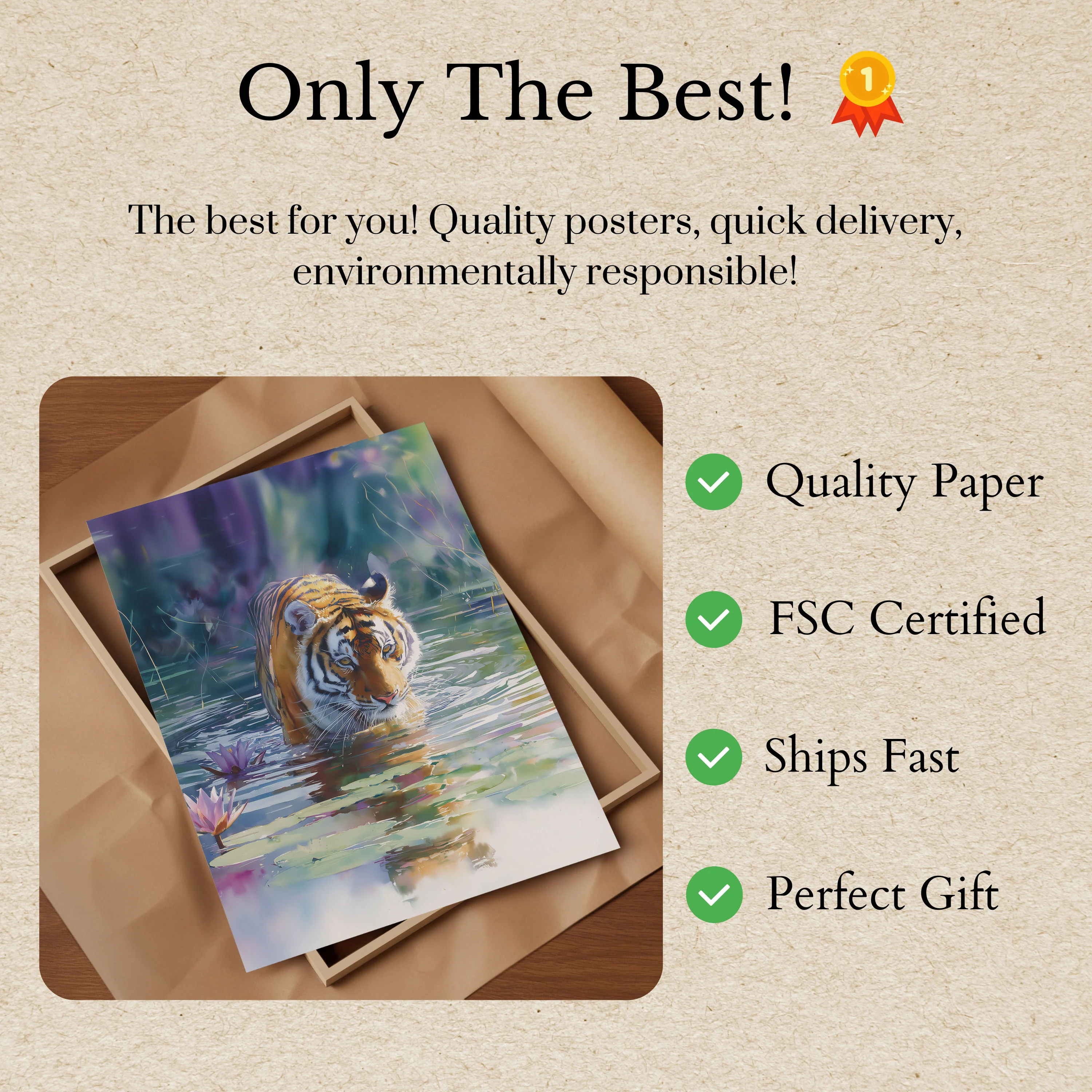 Serene Tiger Water Lilies Poster - Image 3