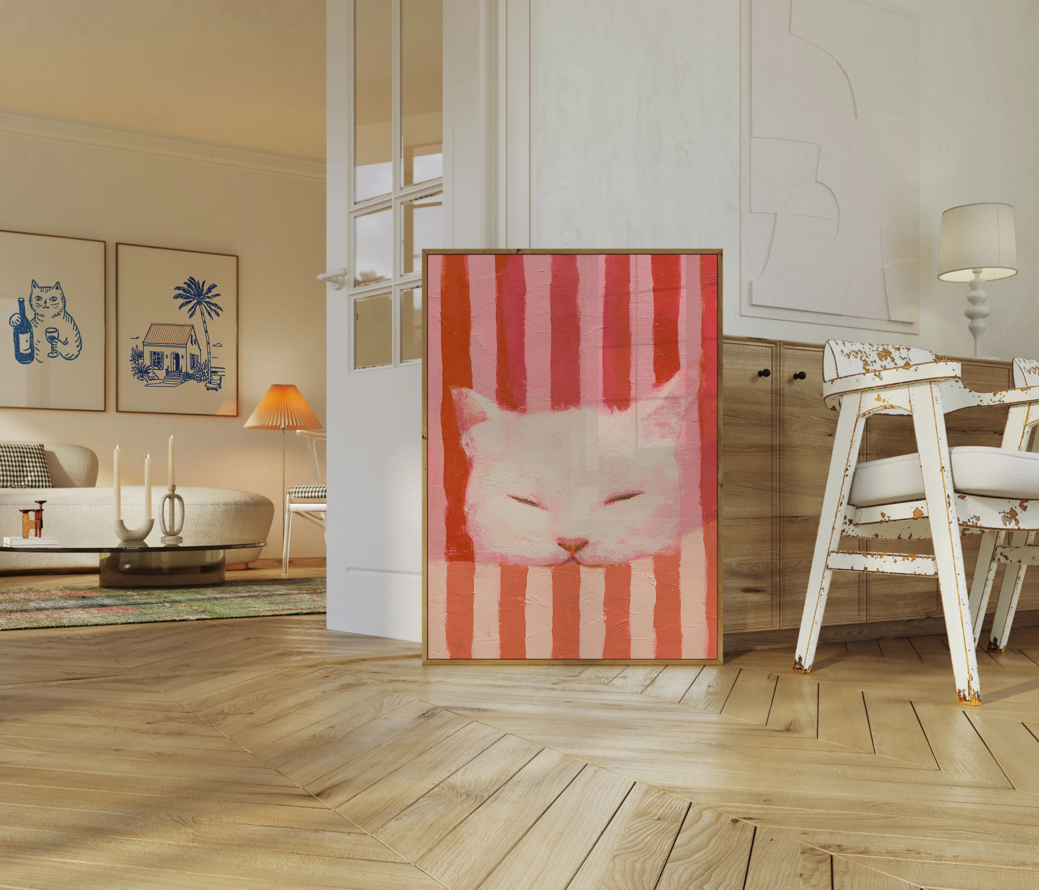 Serene White Cat Portrait Poster - Image 5