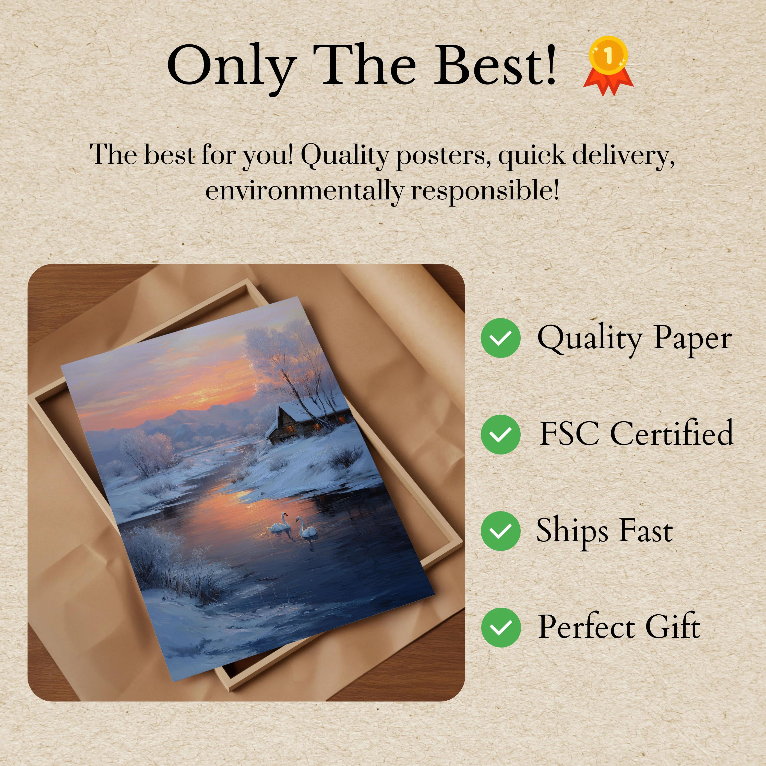 Serene Winter Swan Sunset Poster - Image 3
