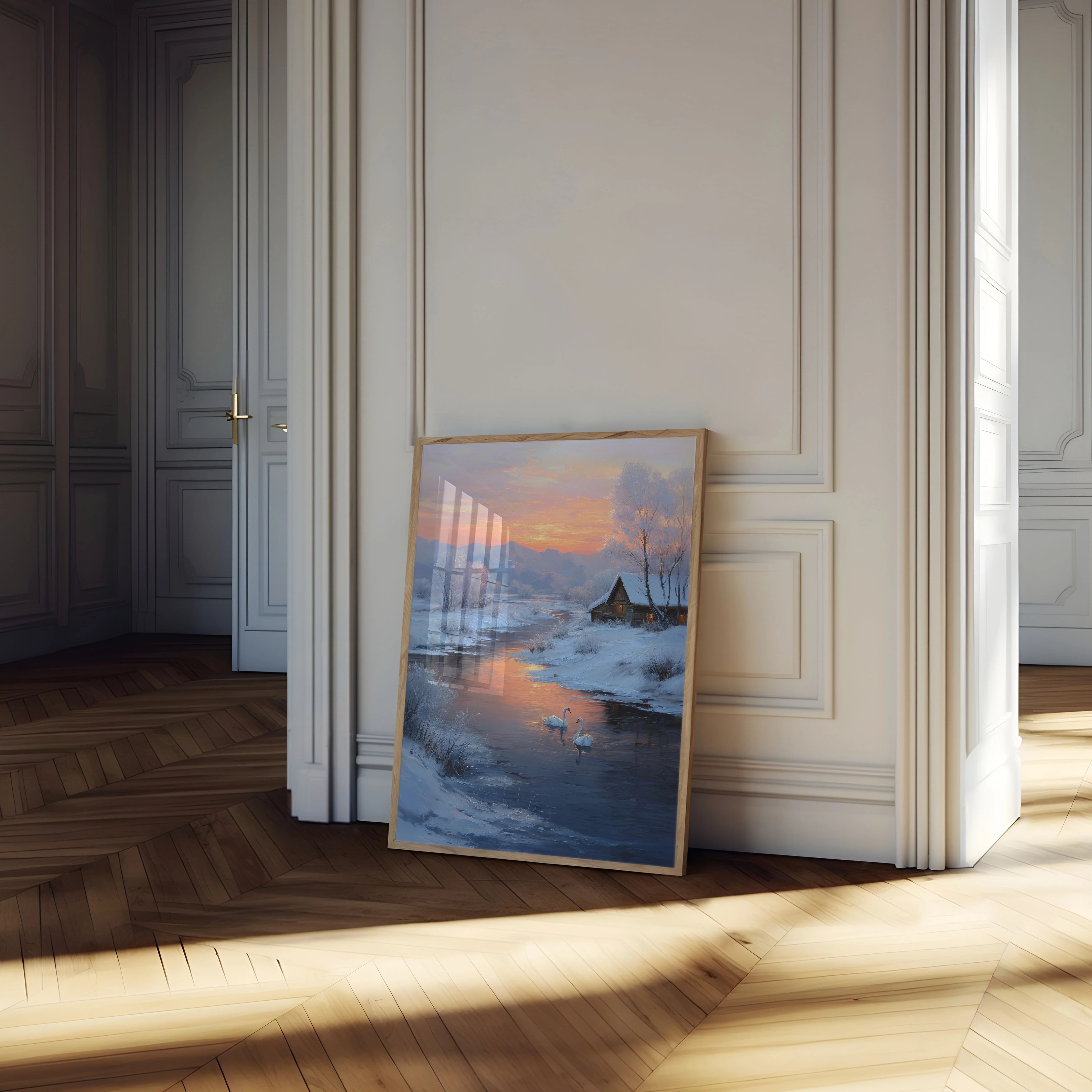 Serene Winter Swan Sunset Poster - Image 4