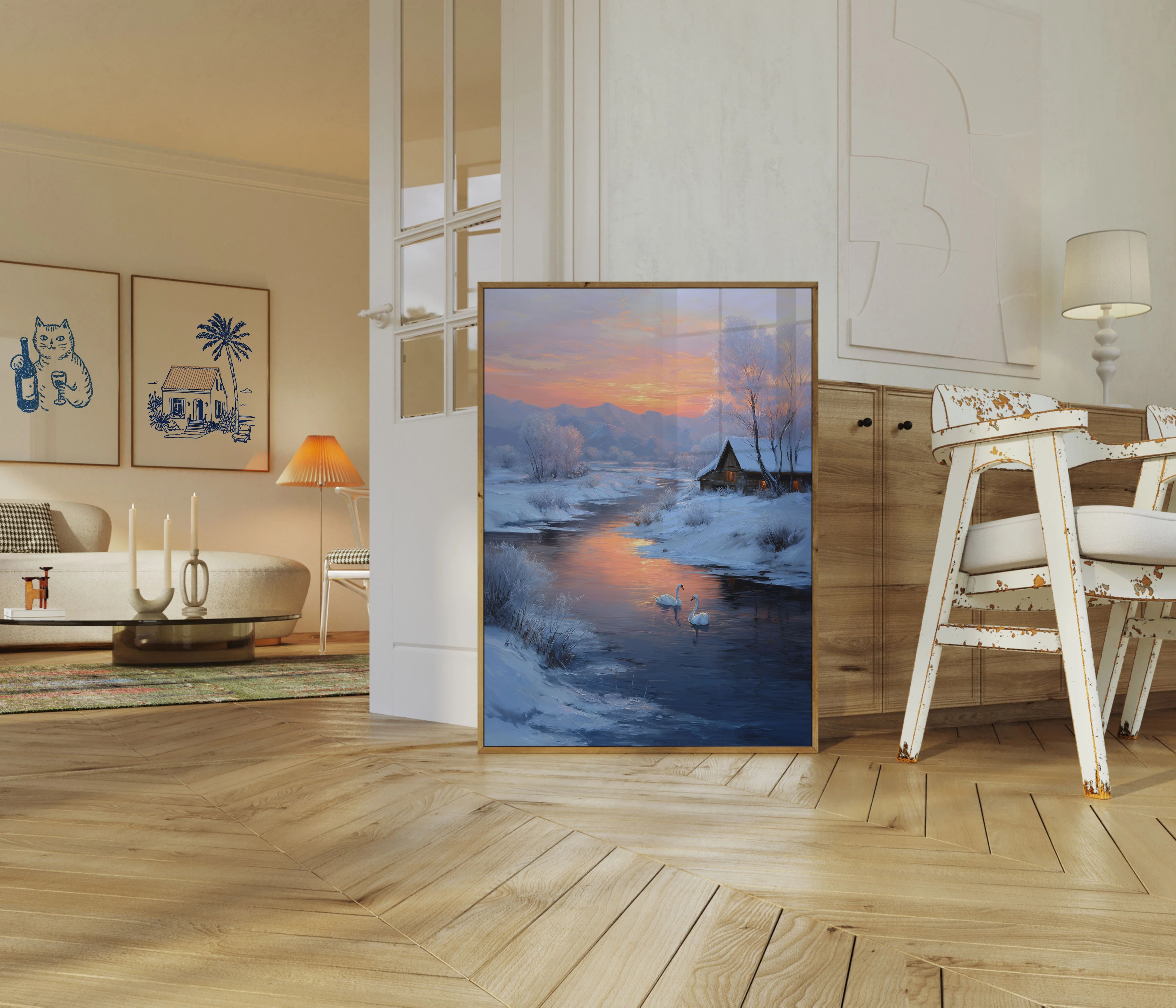 Serene Winter Swan Sunset Poster - Image 5