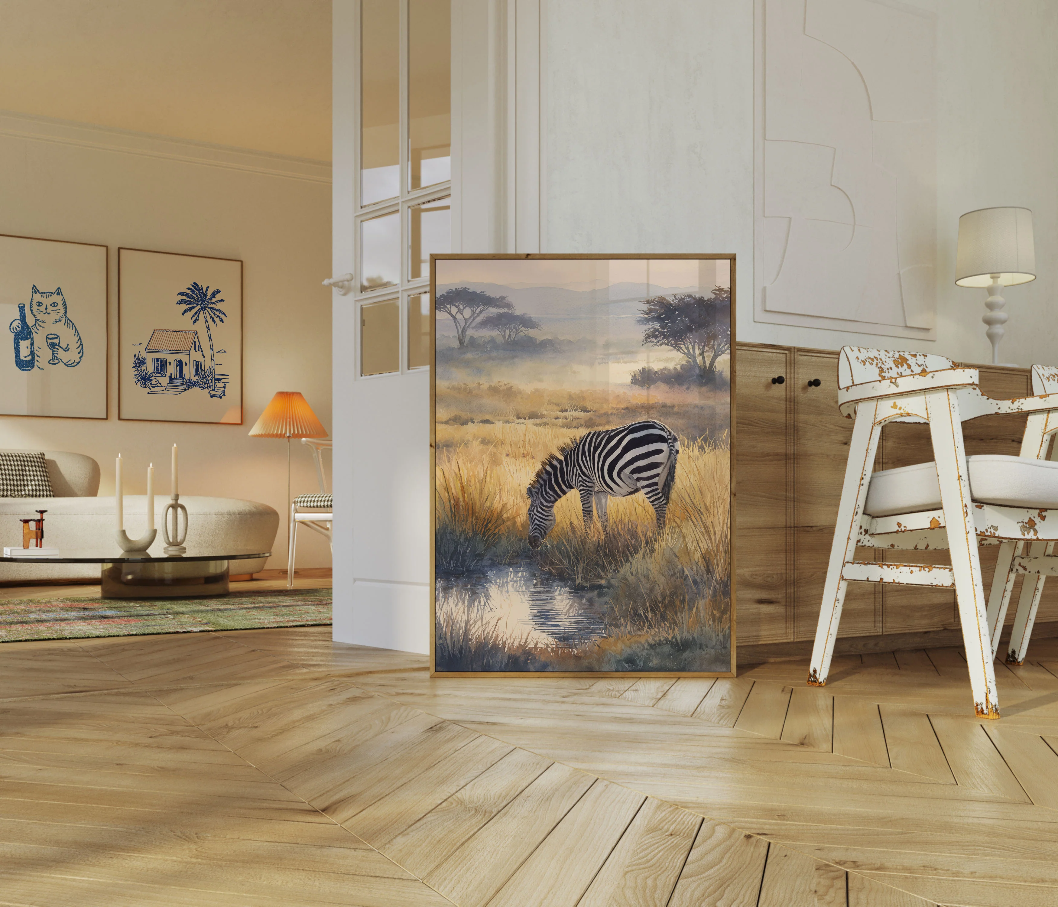 Serene Zebra Watercolor Poster - Image 5