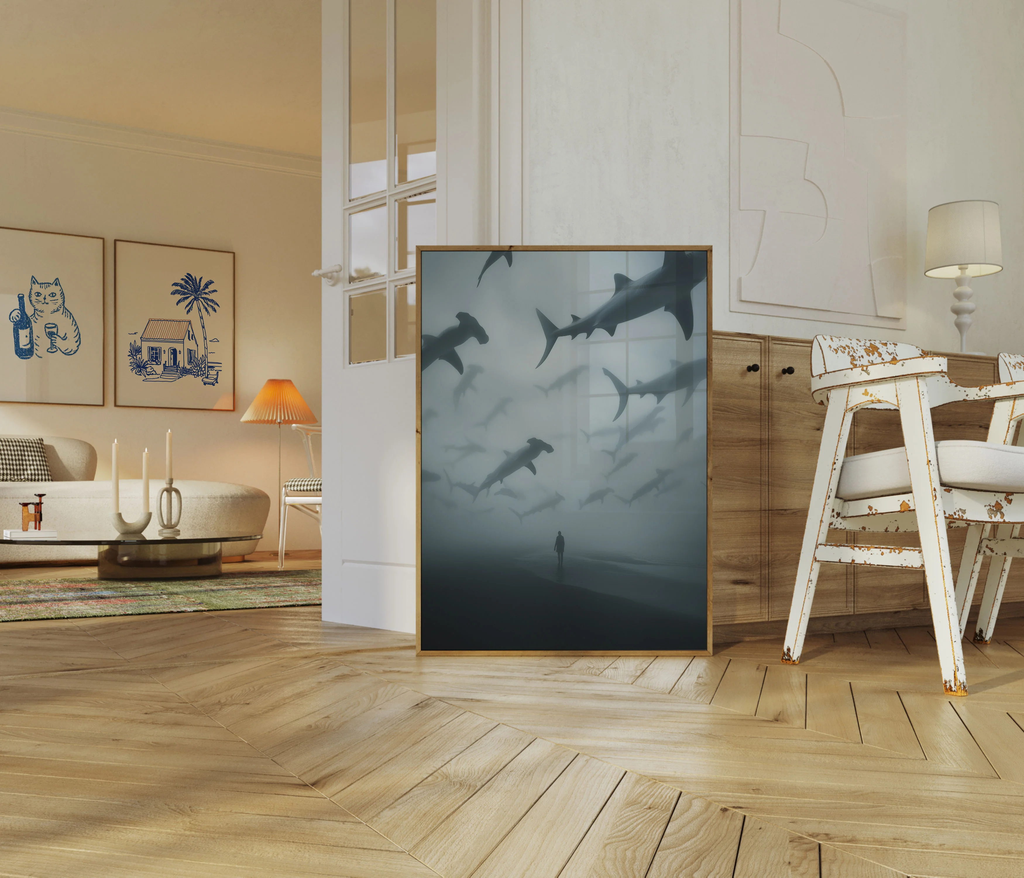 Sharks Above Lone Walker Poster - Image 5