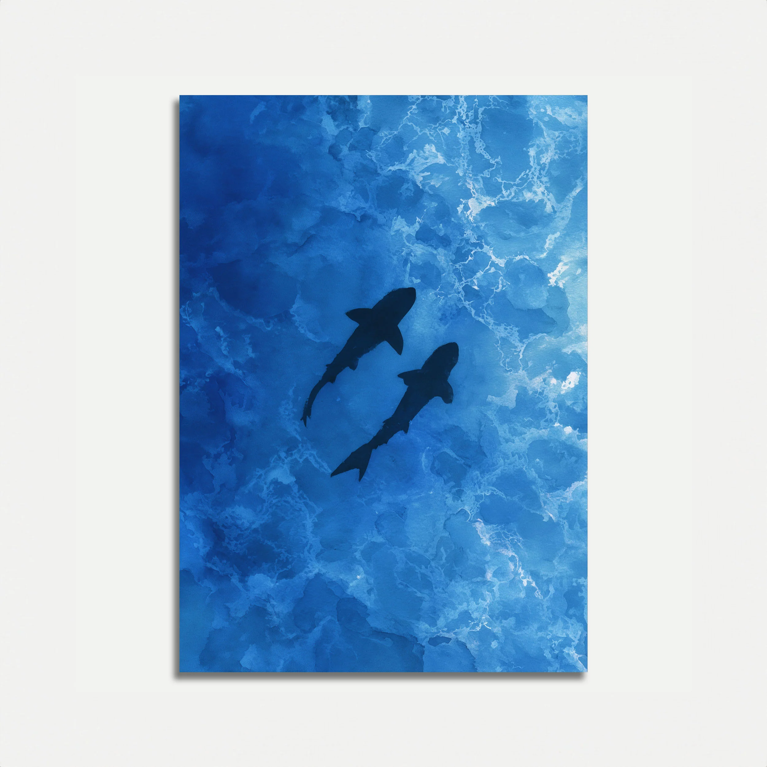 Sharks Swimming Ocean Depths Poster